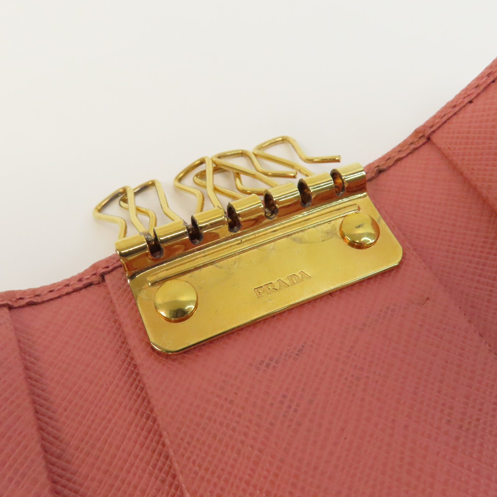 PRADA 牛皮皮革Key Case金釦鎖匙包粉紅色