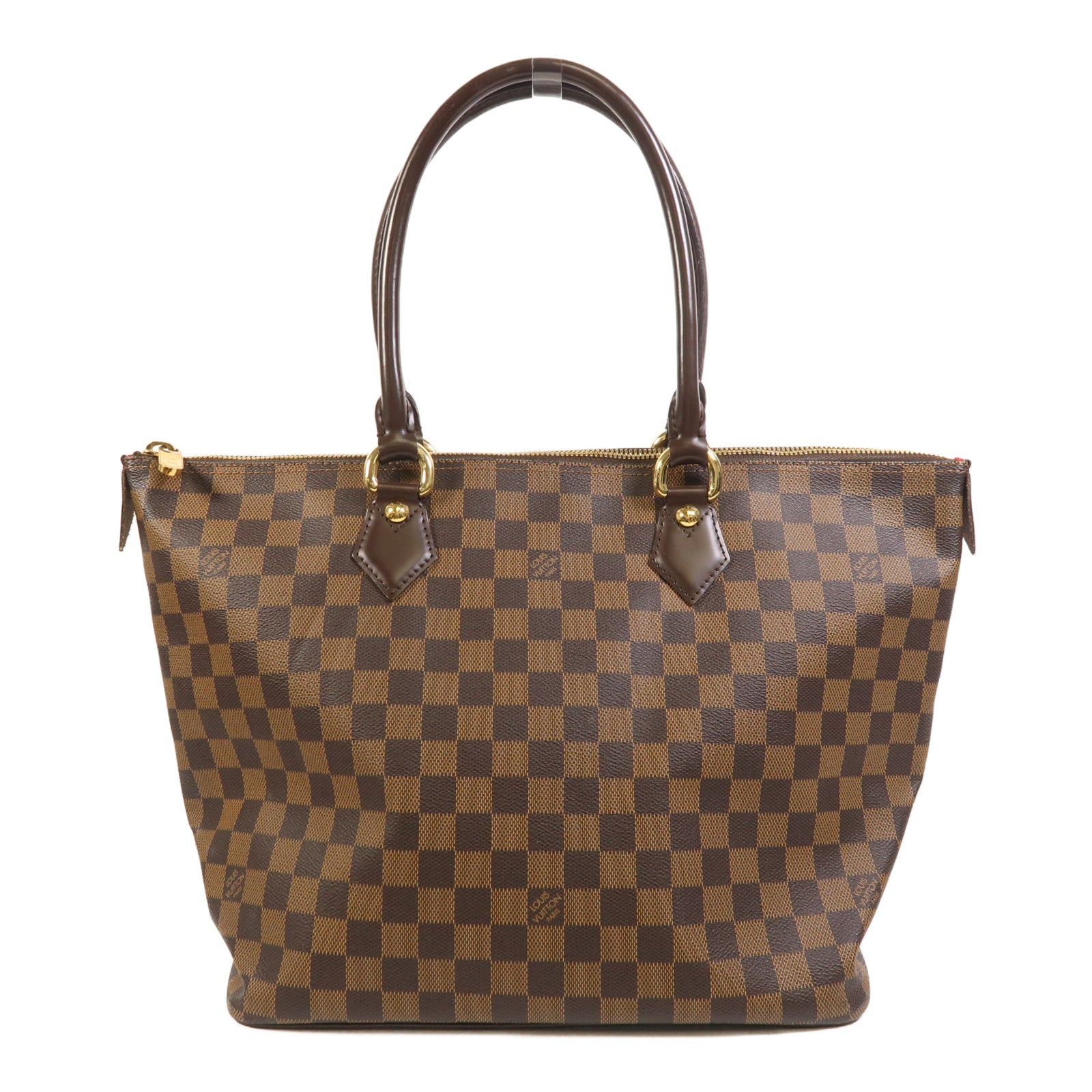 LOUIS VUITTON Damier Saleya MM金扣肩背袋/手挽袋棕色