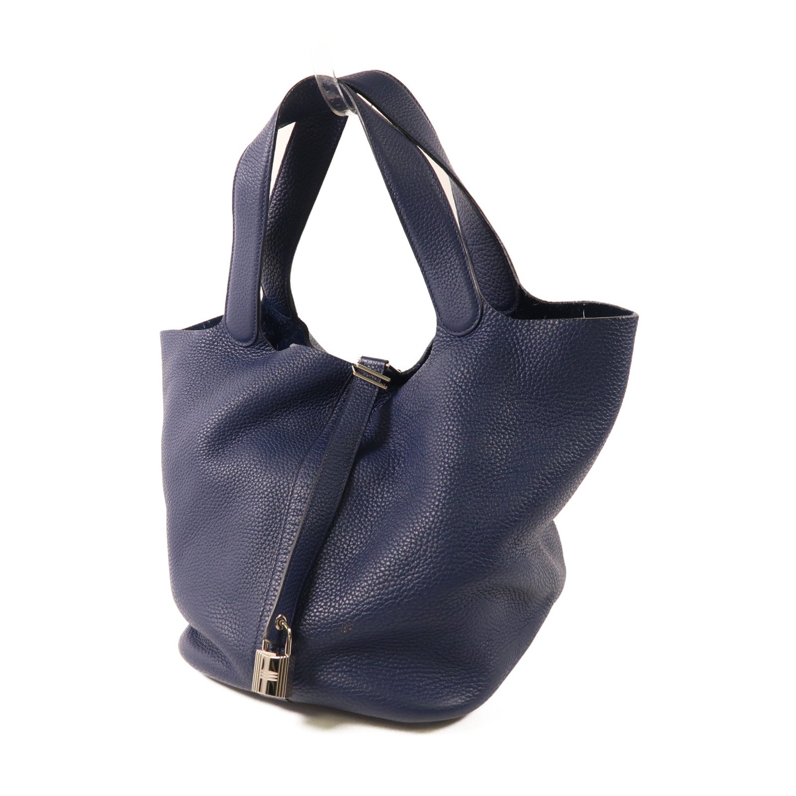 HERMES Clemence皮革Picotin GM銀扣手挽袋Bleu Nuit