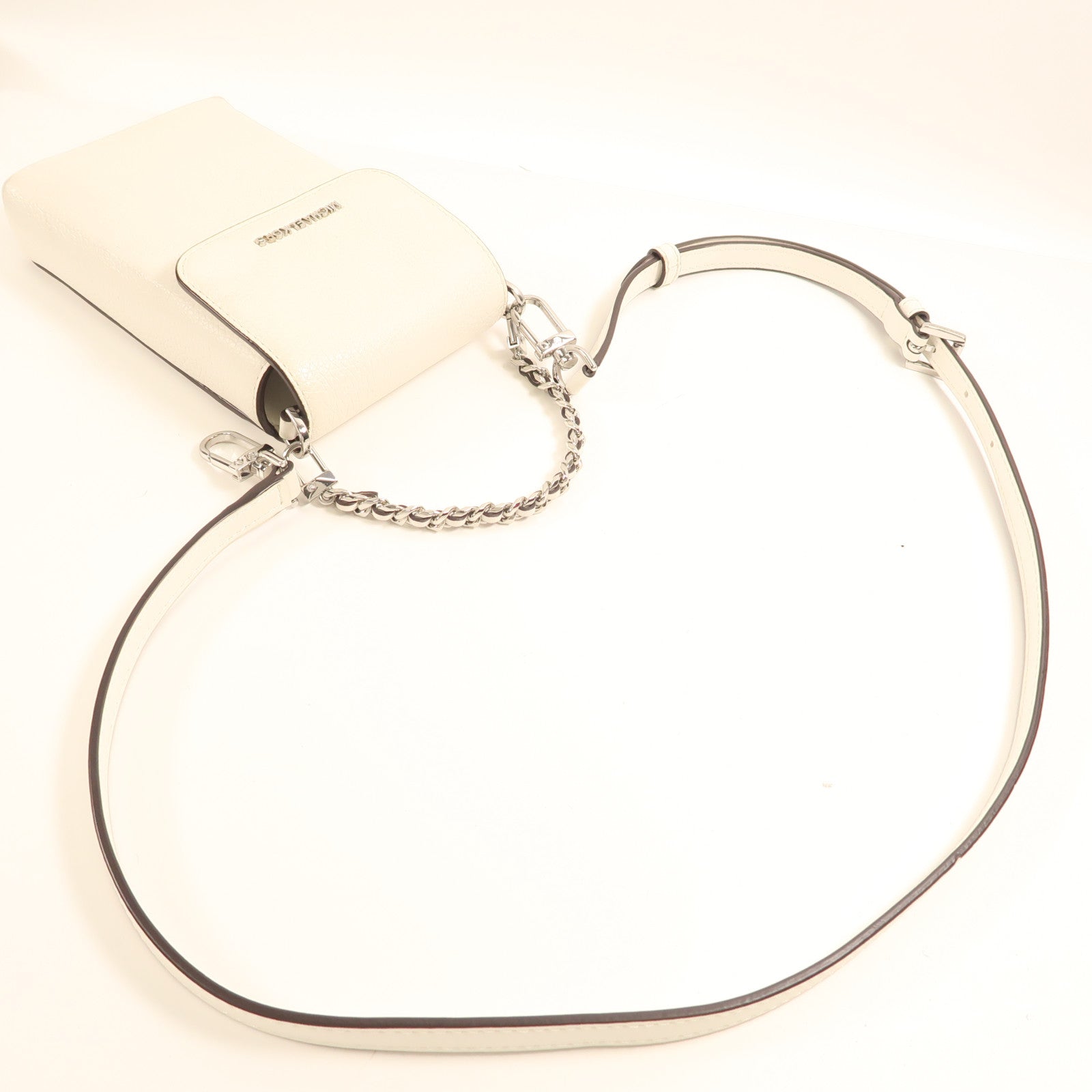 Michael Kors 牛皮皮革Jet Set Phone bag銀扣手挽肩背兩用袋白色