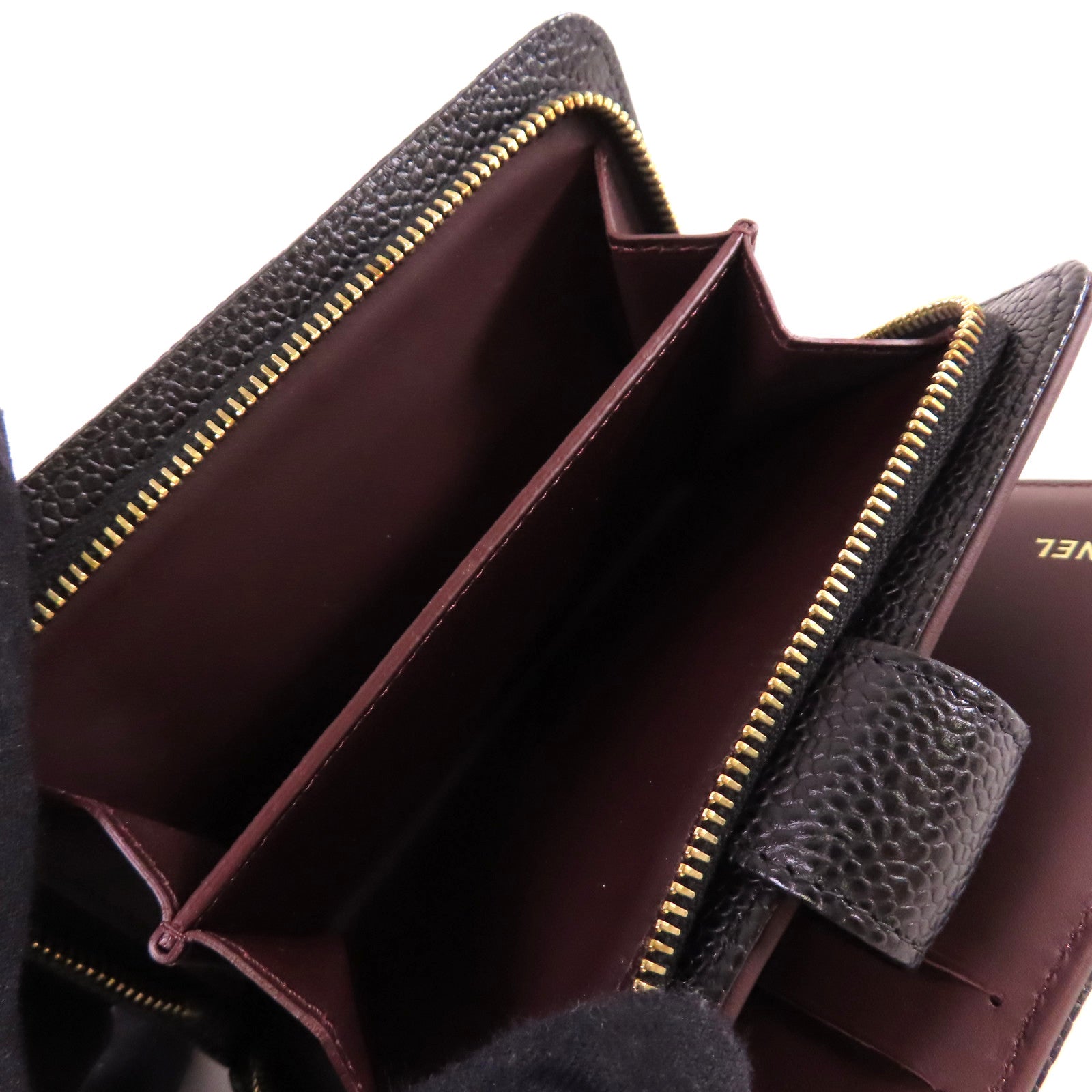 CHANEL 菱格Caviar皮革Medium Wallet金扣中長錢包黑色