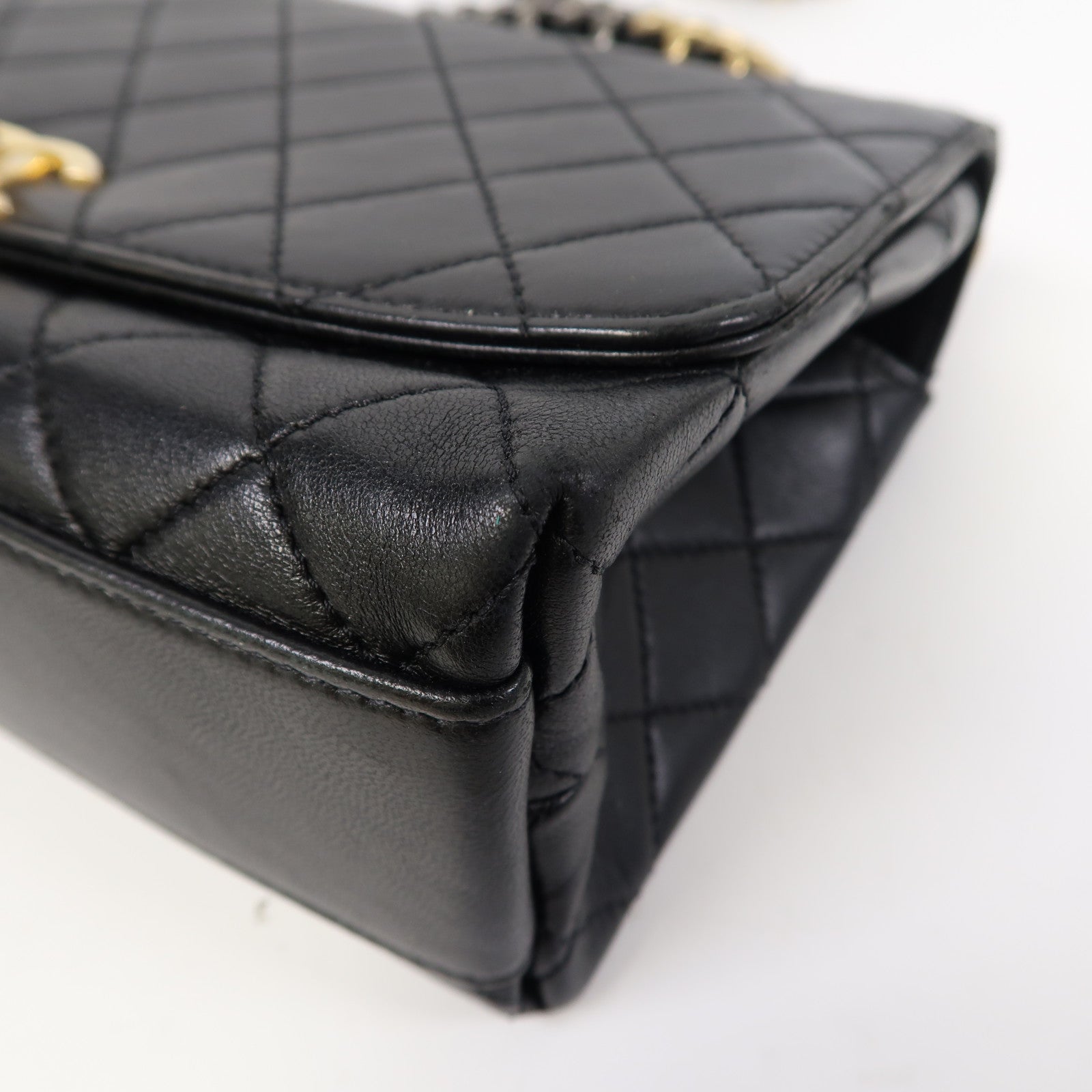 CHANEL 【激減優惠】菱格羊皮皮革2 Way Shoulder金扣/銀扣手挽肩背兩用袋黑色