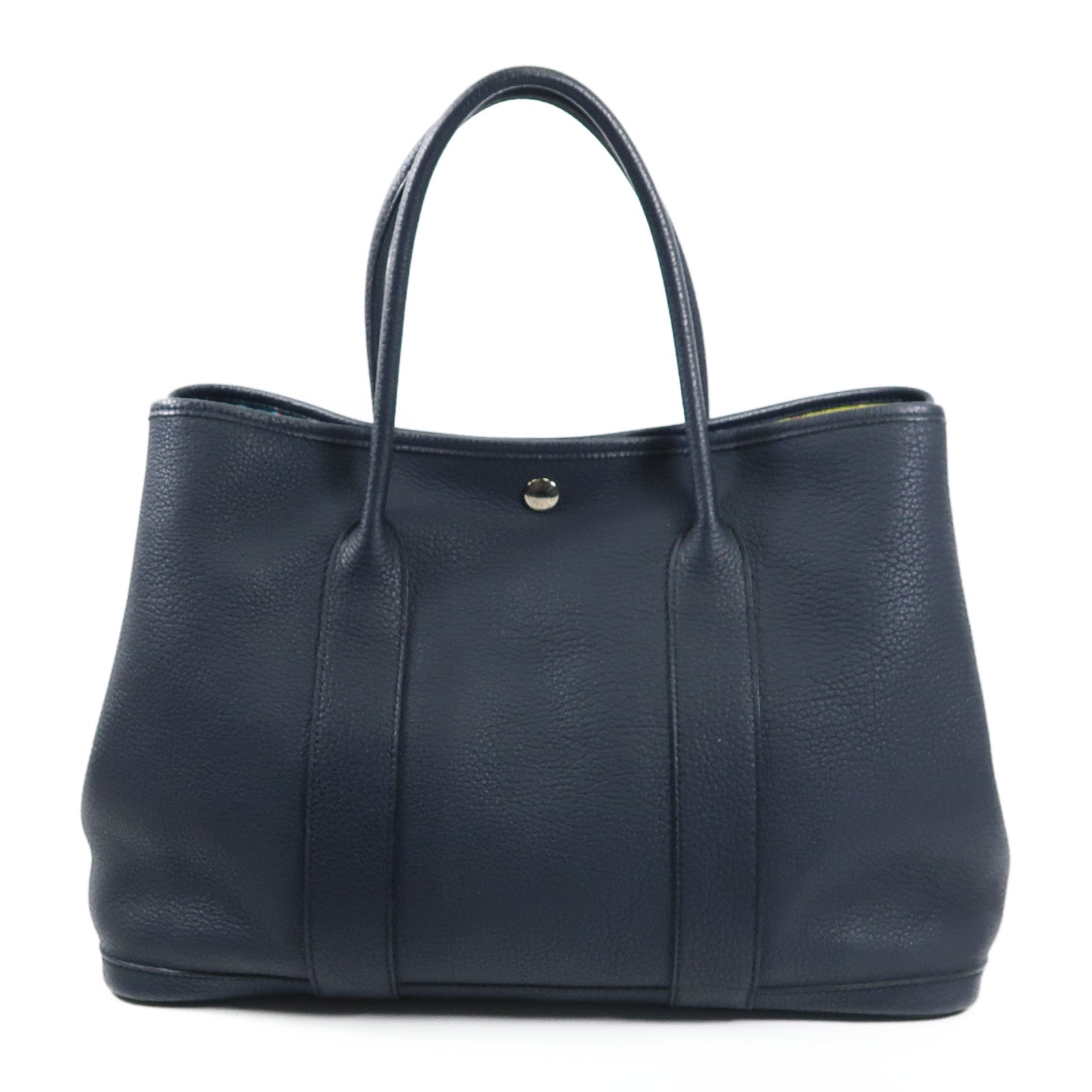 HERMES Negonda皮革Garden Party PM銀扣手挽袋Bleu Indigo