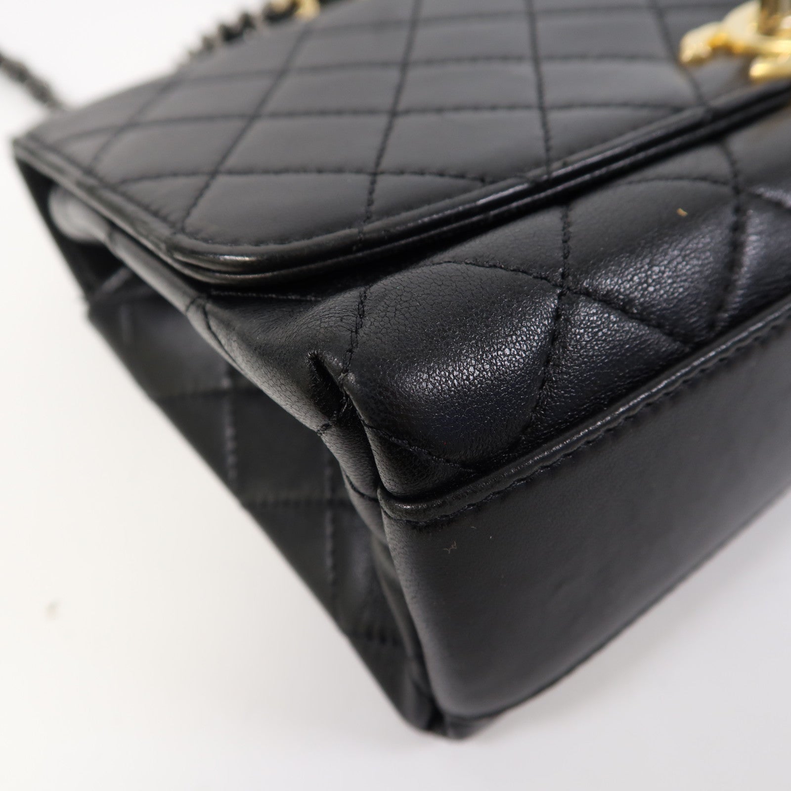 CHANEL 【激減優惠】菱格羊皮皮革2 Way Shoulder金扣/銀扣手挽肩背兩用袋黑色