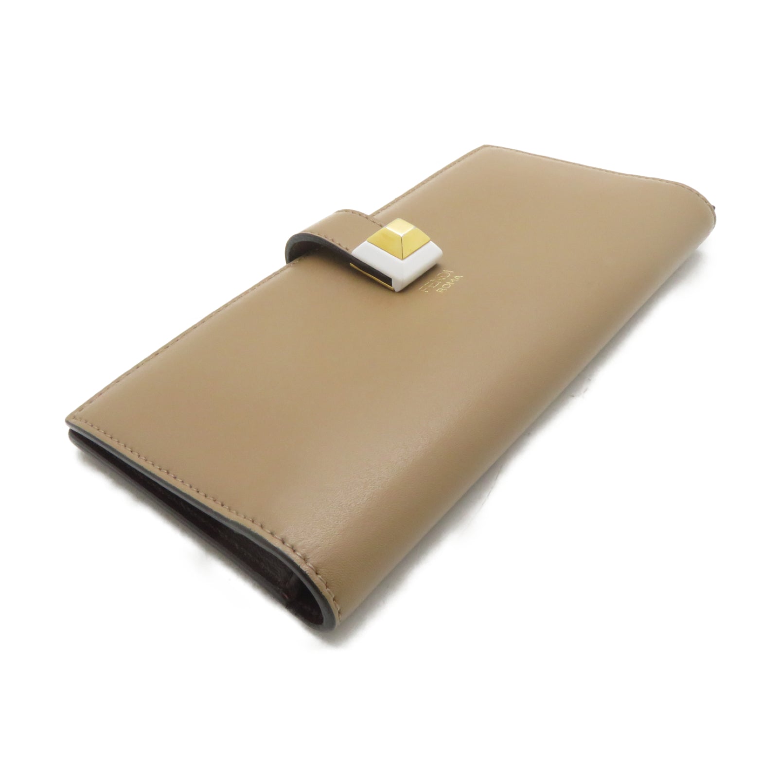 FENDI 【激減優惠】牛皮皮革Long wallet金扣長錢包卡其色