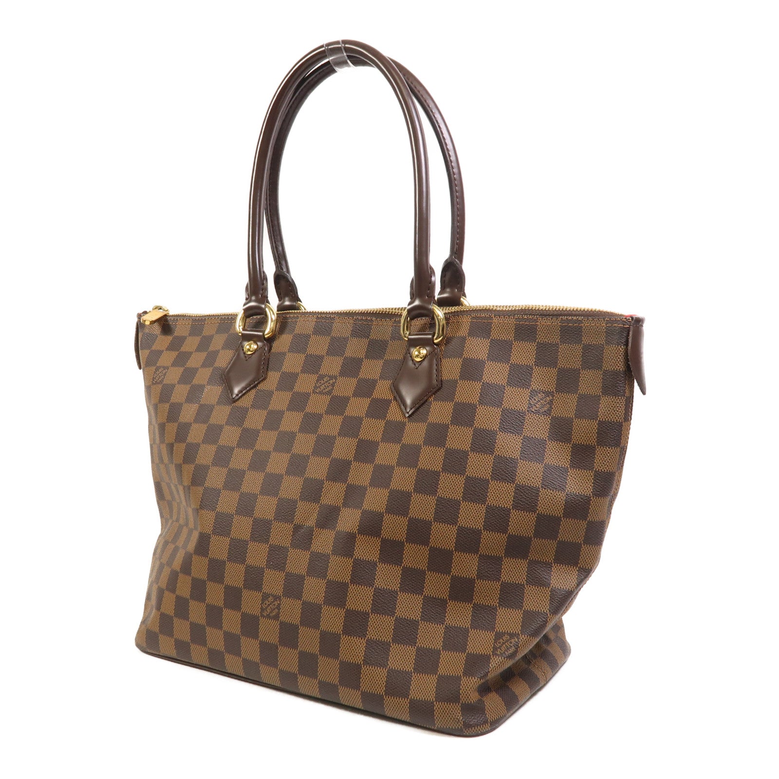 LOUIS VUITTON Damier Saleya MM金扣肩背袋/手挽袋棕色