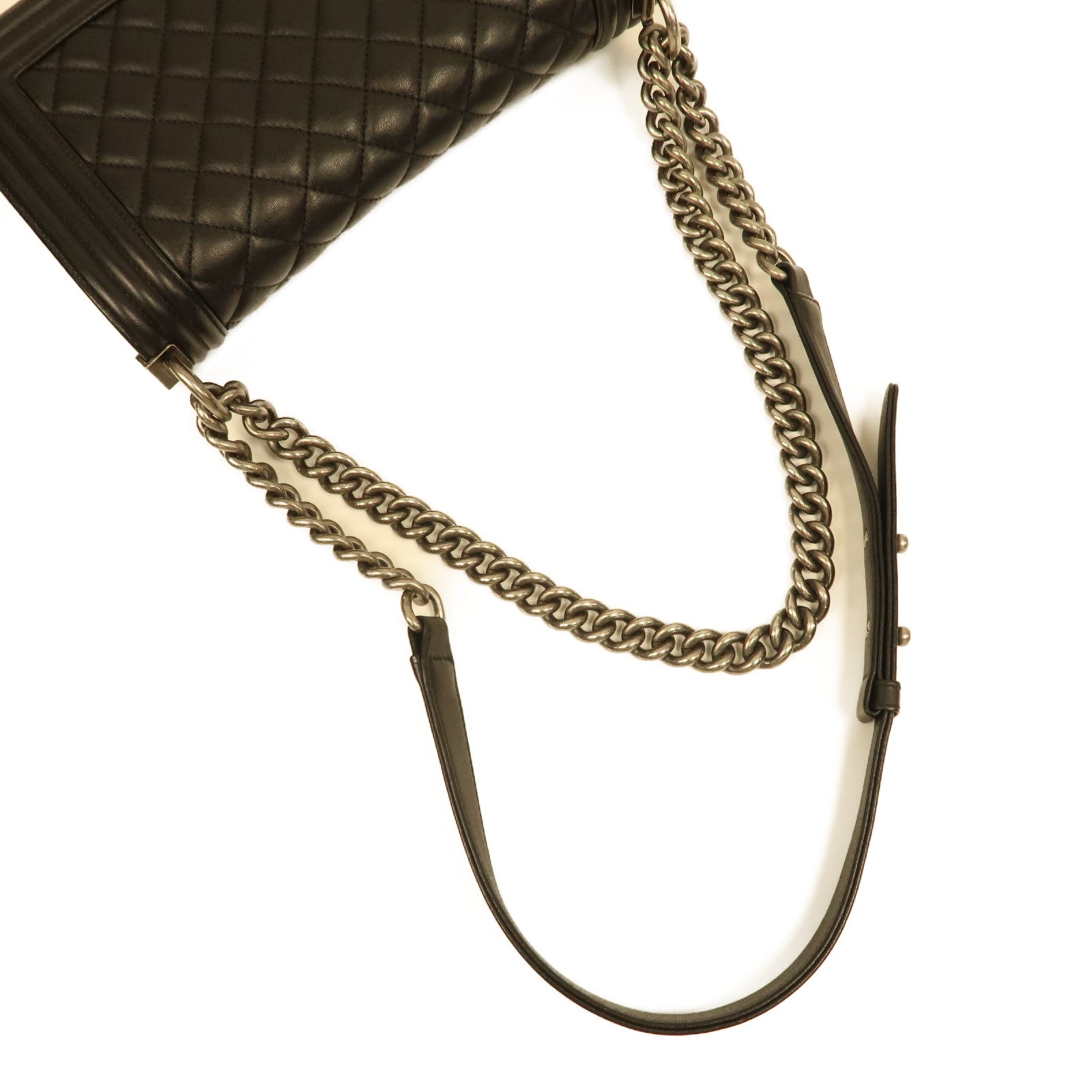 CHANEL 菱格羊皮皮革Boy Chanel Chain Shoulder Bag銀扣肩背袋黑色
