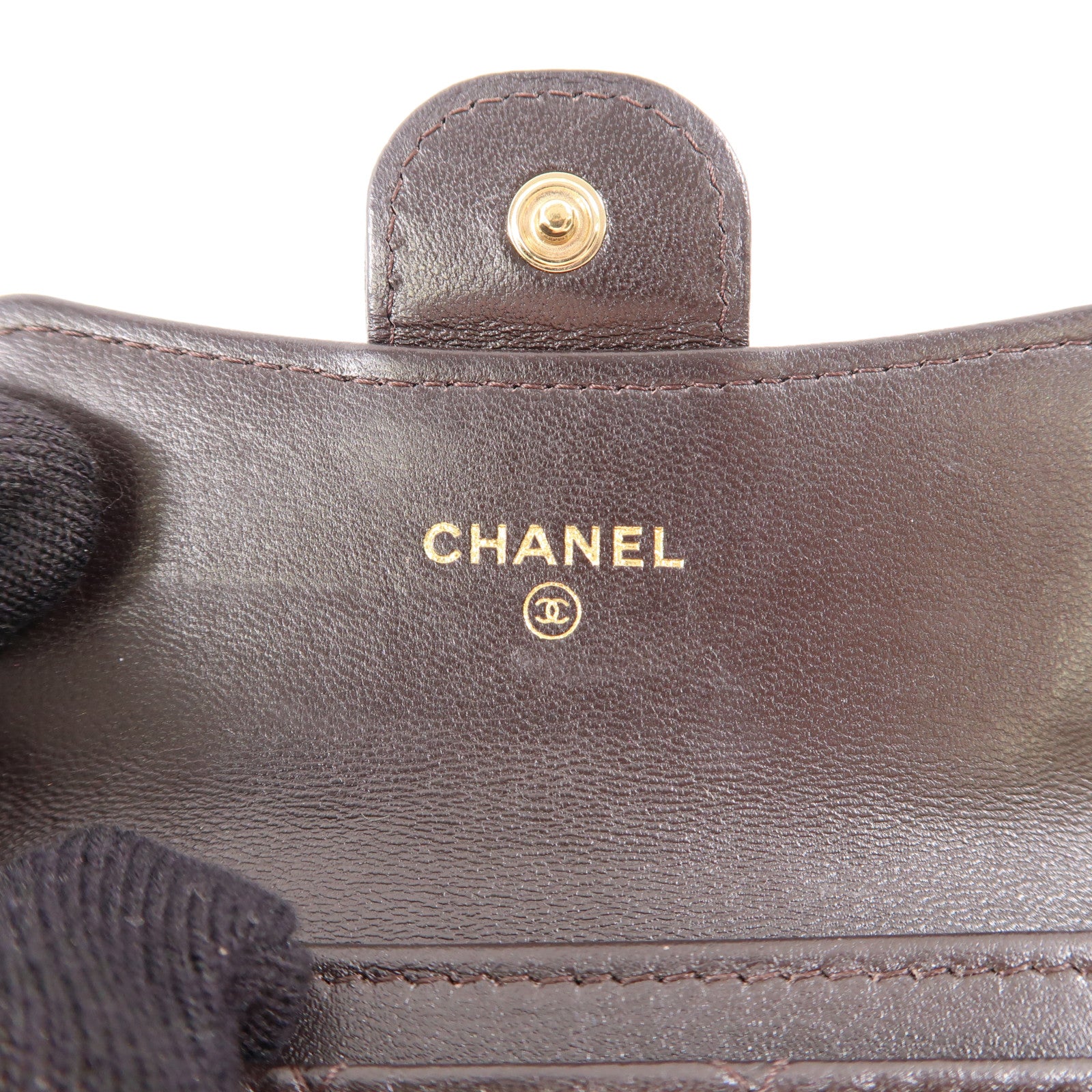 CHANEL 牛皮皮革Card Case金扣卡片套黑色