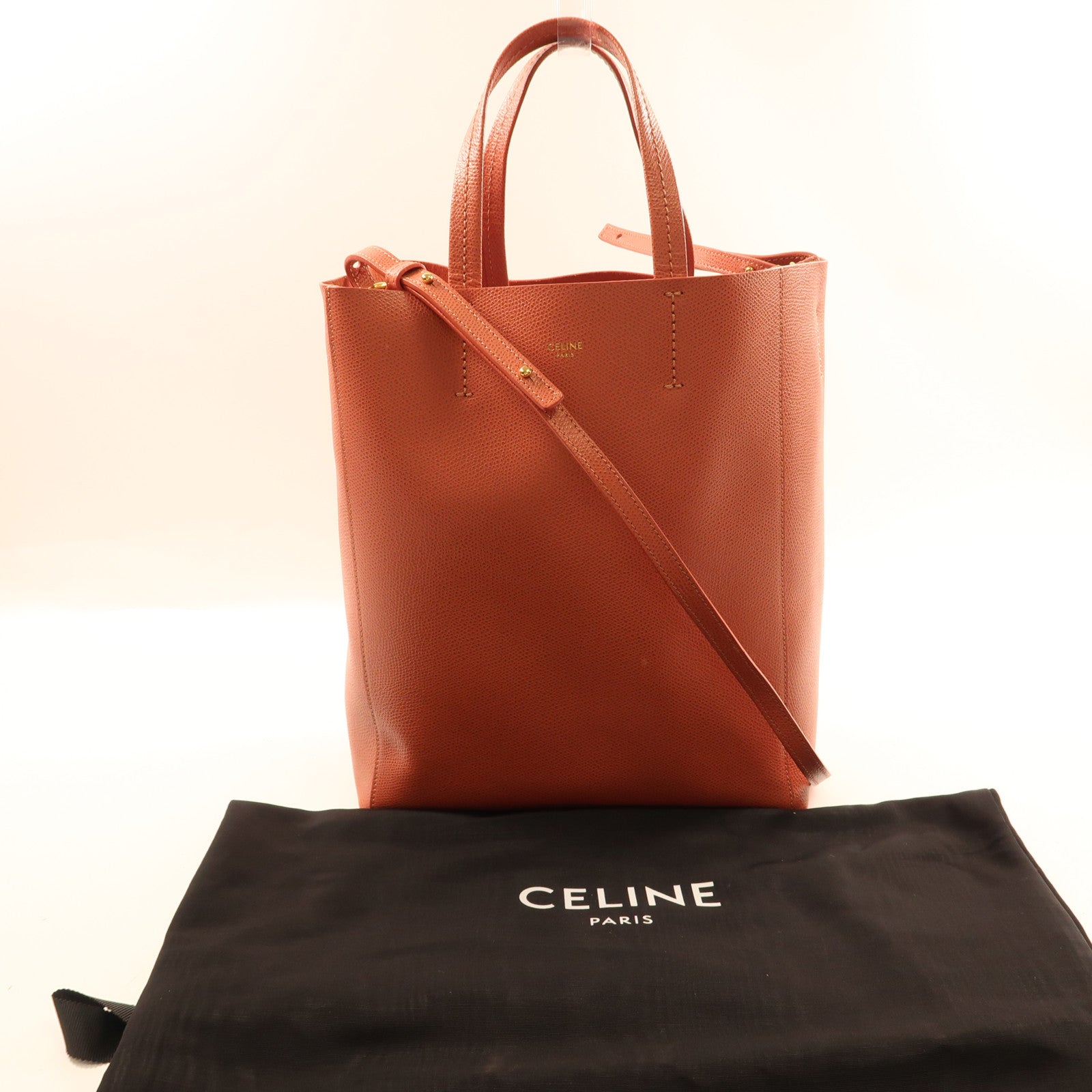 CELINE GHWV ertical Small Cabas 2 Way Bag 402412 Calfskin Leather Apricot