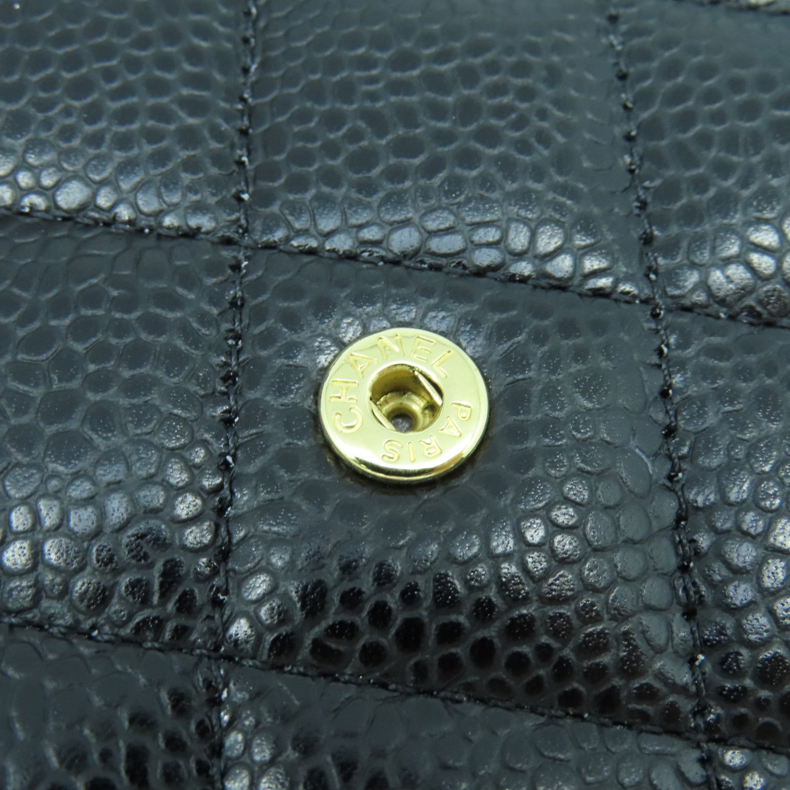 CHANEL 菱格Caviar皮革Wallet金扣錢包黑色
