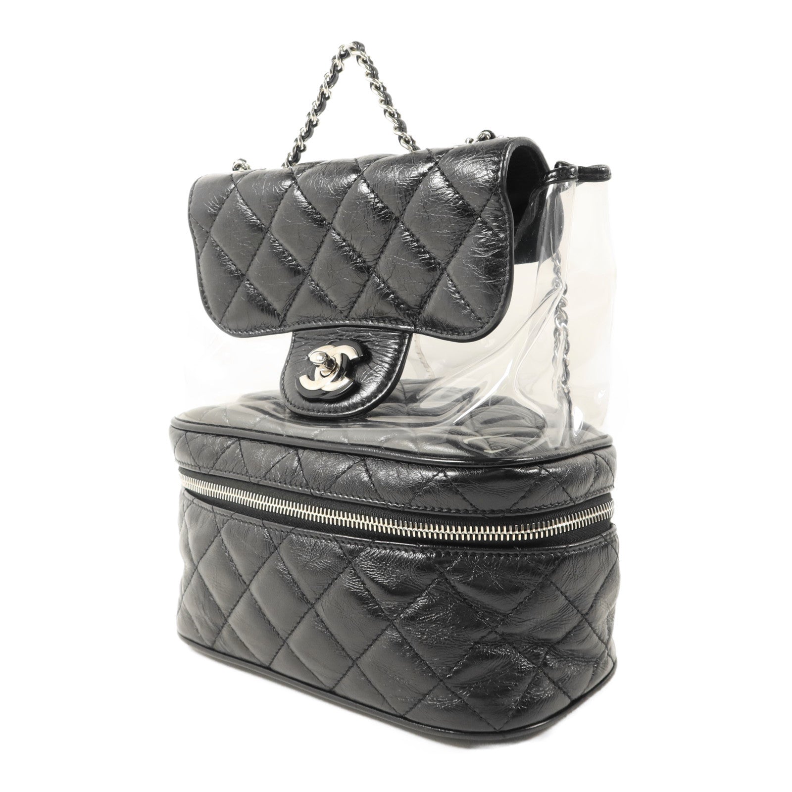 CHANEL PVC/牛皮皮革Shoulder Bag銀扣肩背袋