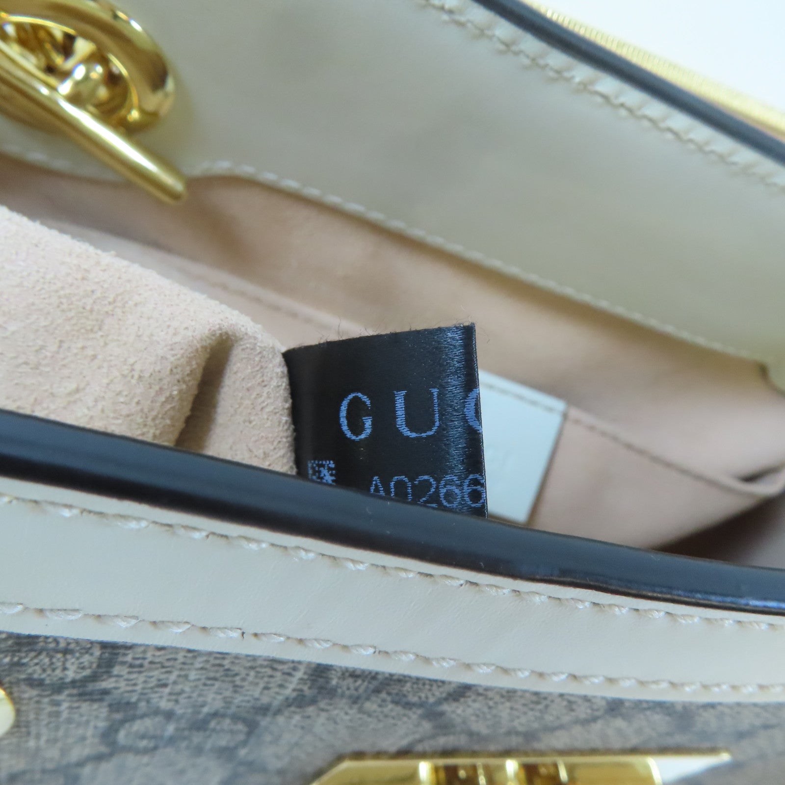 GUCCI 塗層帆布Padlock GG Shoulder Bag金扣肩背袋啡色/白色