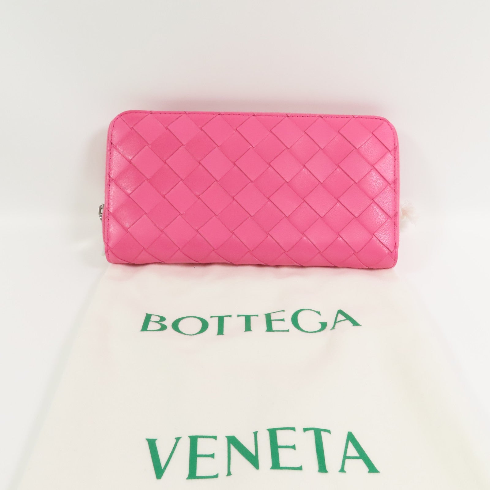 BOTTEGA VENETA 織紋皮革Round Long Wallet銀扣拉鏈長錢包