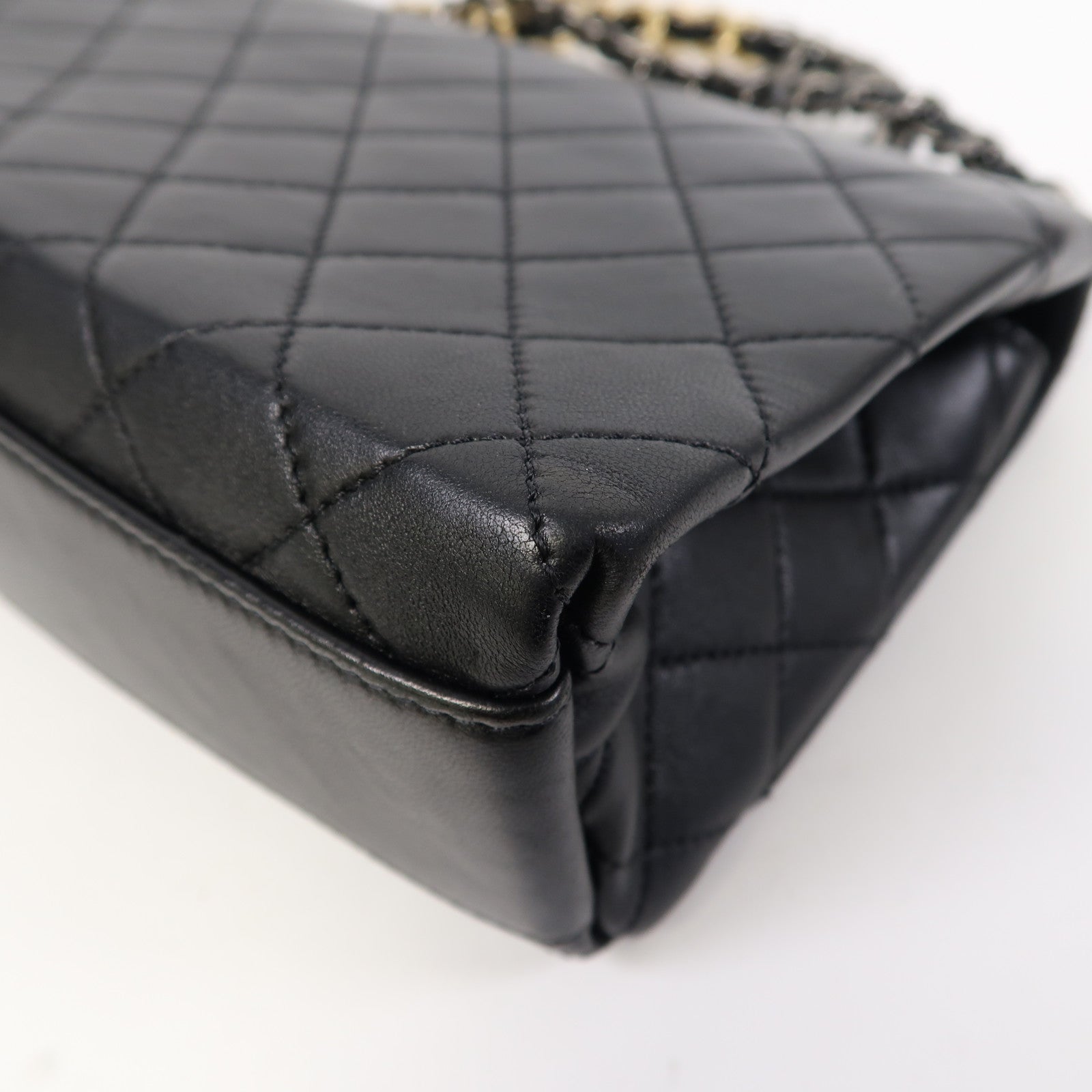CHANEL 【激減優惠】菱格羊皮皮革2 Way Shoulder金扣/銀扣手挽肩背兩用袋黑色