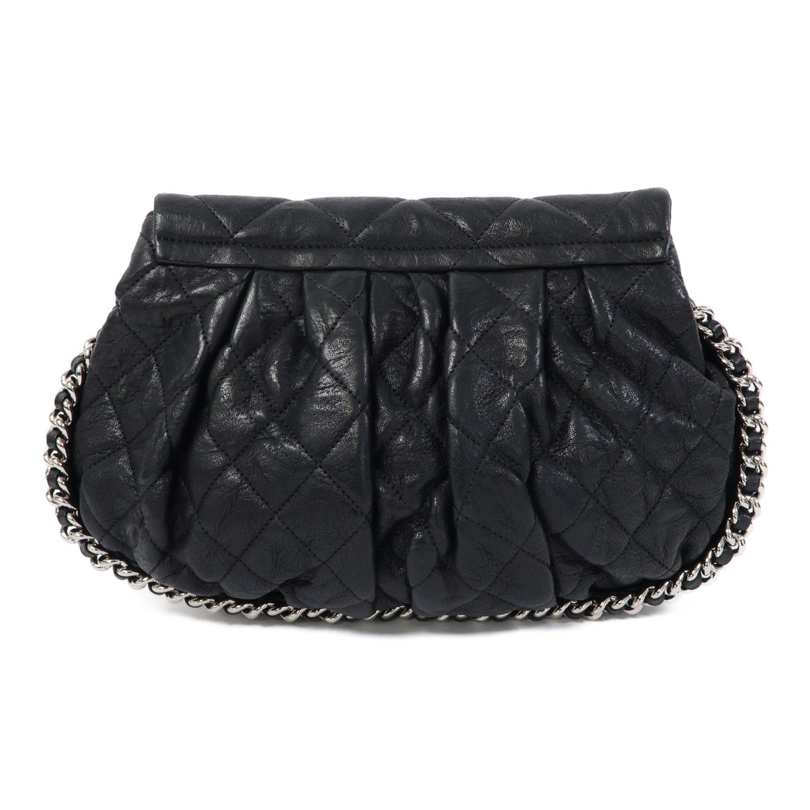 CHANEL 菱格牛皮皮革Chain Shoulder Bag銀扣鏈帶肩背袋黑色
