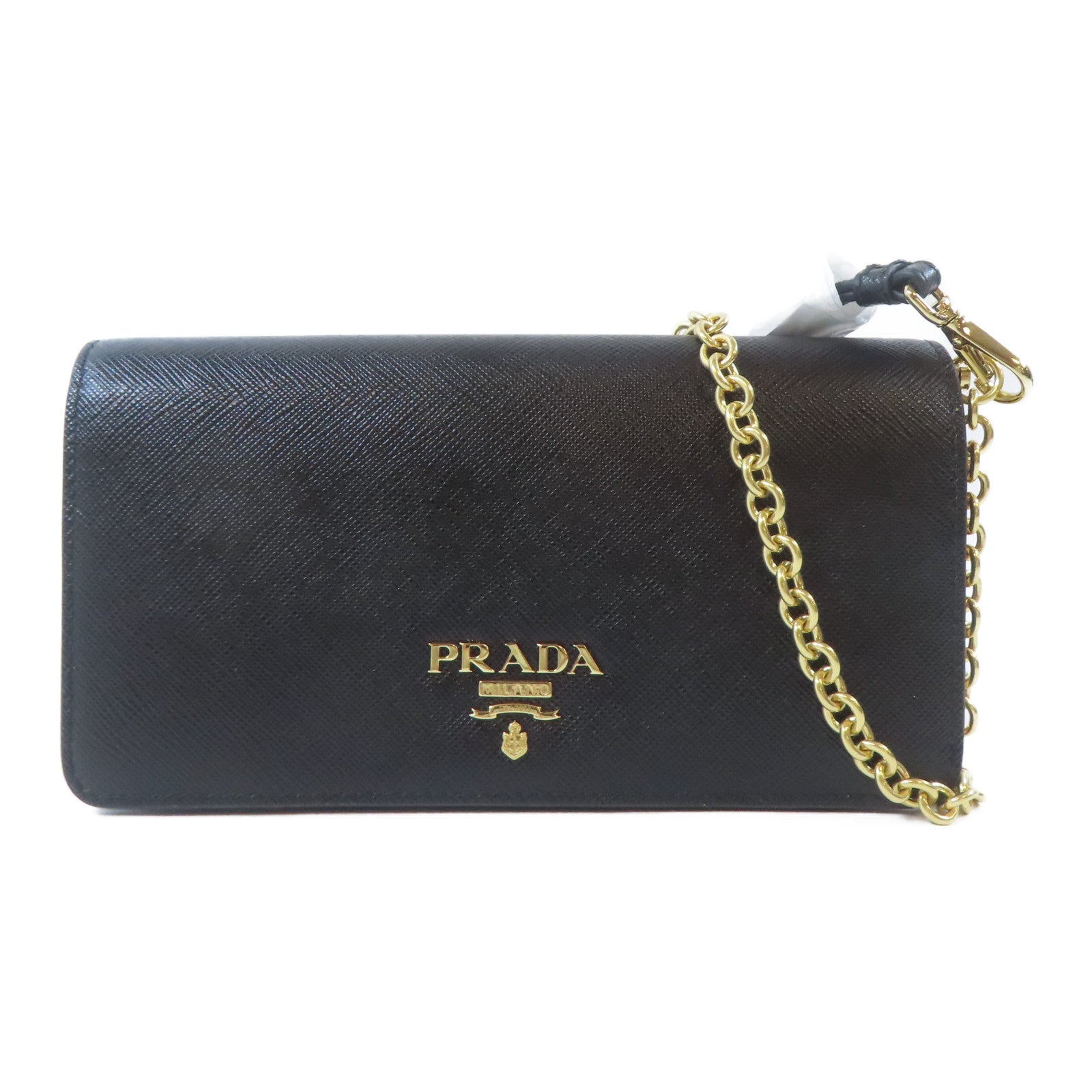 PRADA Saffiano皮革Miniborse金扣鏈帶肩背袋黑色