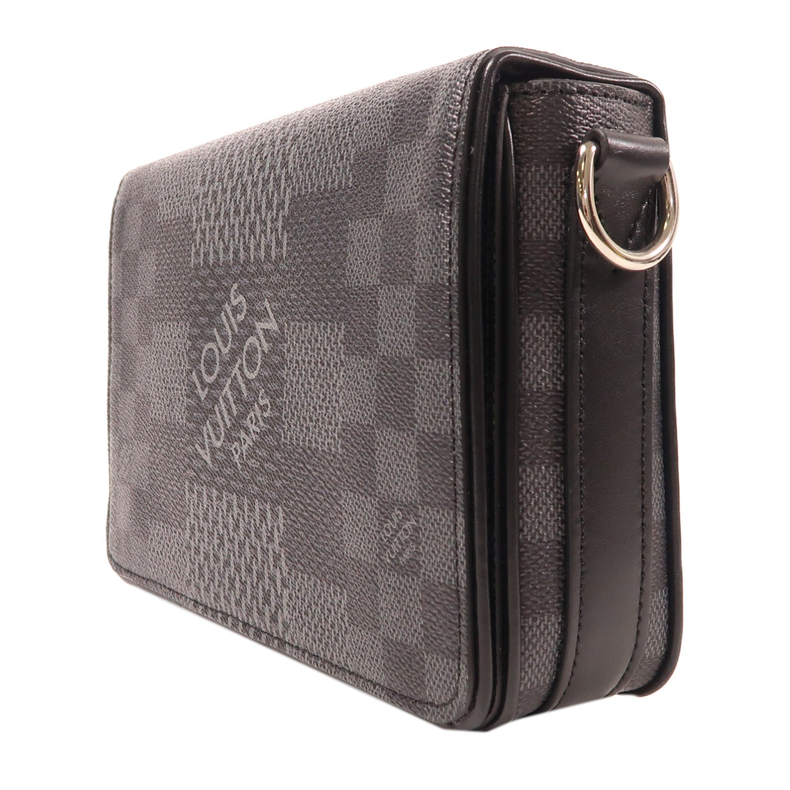LOUIS VUITTON Damier Graphite Studio Messenger銀扣肩背袋黑色