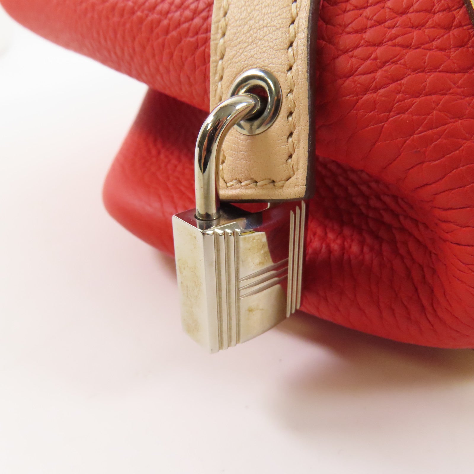 HERMES 【激減優惠】Clemence皮革Picotin MM銀扣手挽袋Rouge Tomate