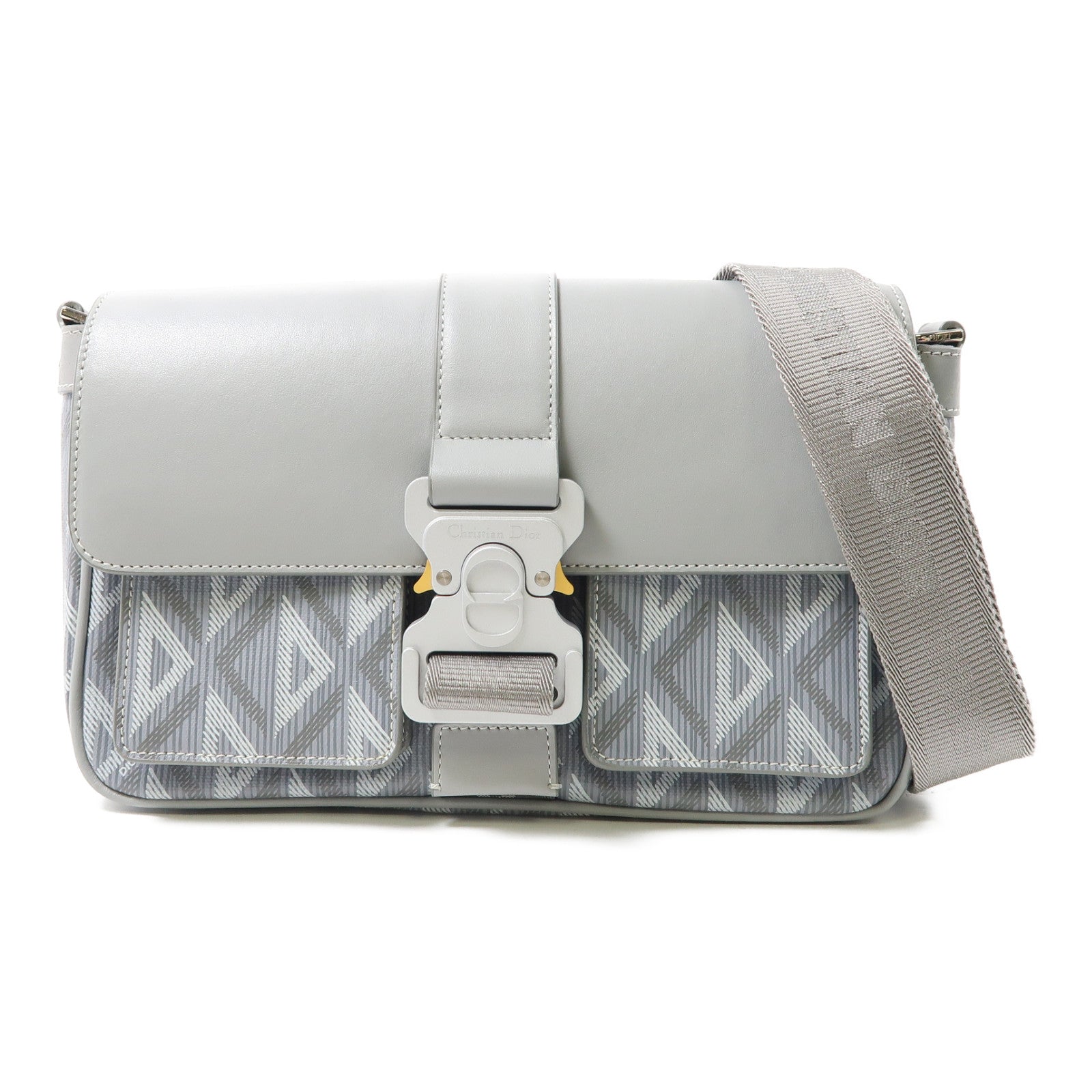 Dior 塗層帆布Shoulder Bag銀扣肩背袋灰色