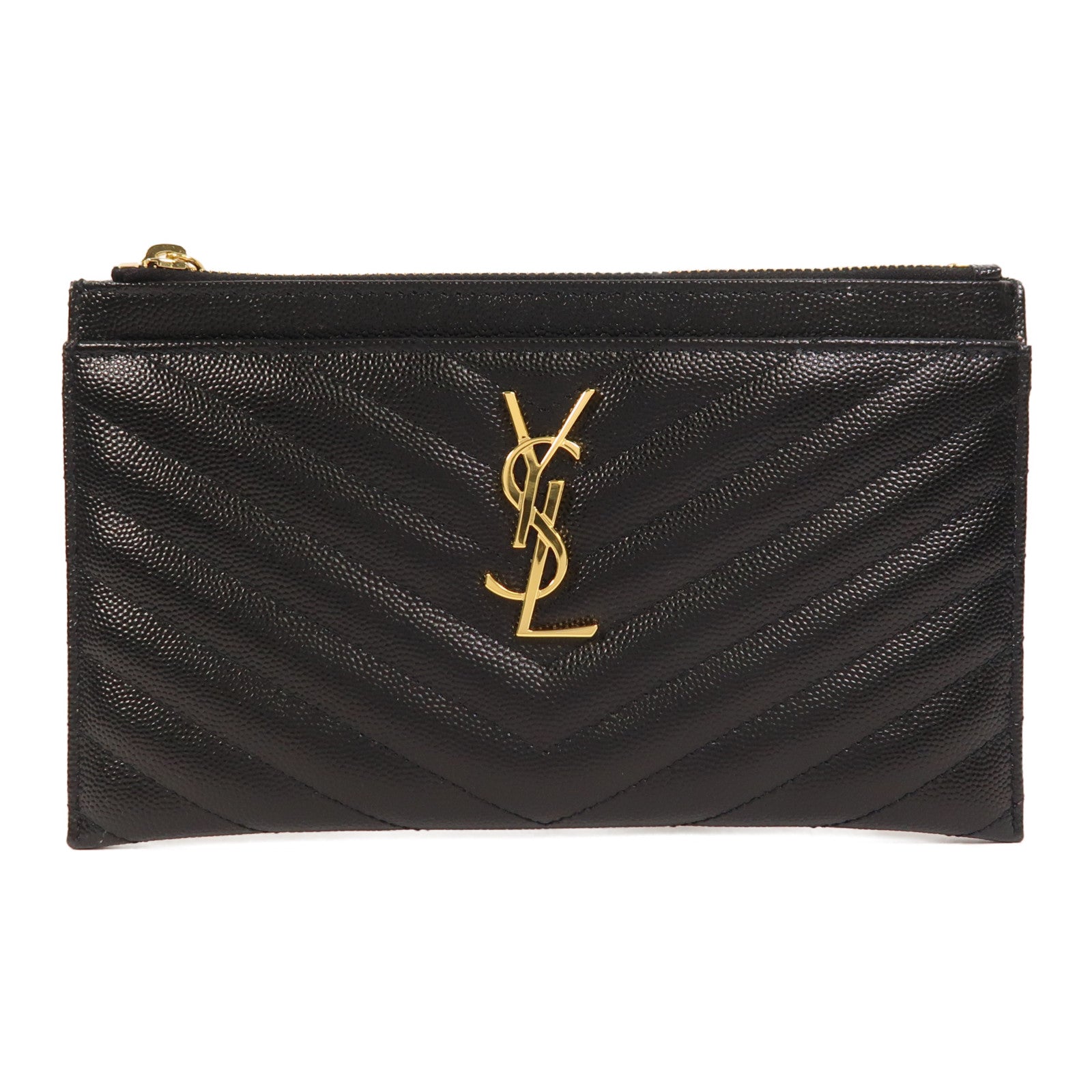 YVES SAINT LAURENT 牛皮皮革Pouch金扣手拿包