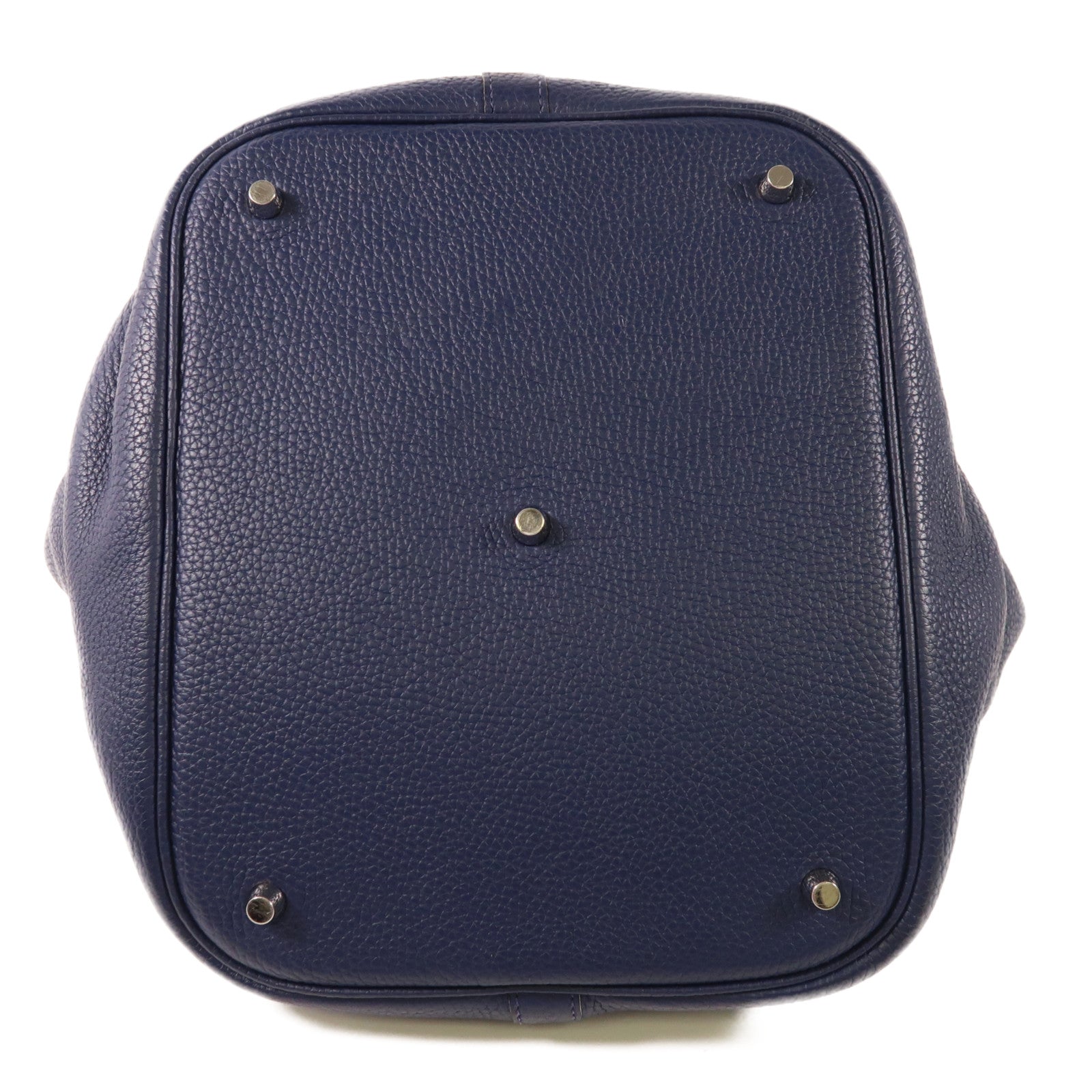 HERMES Clemence皮革Picotin GM銀扣手挽袋Bleu Nuit