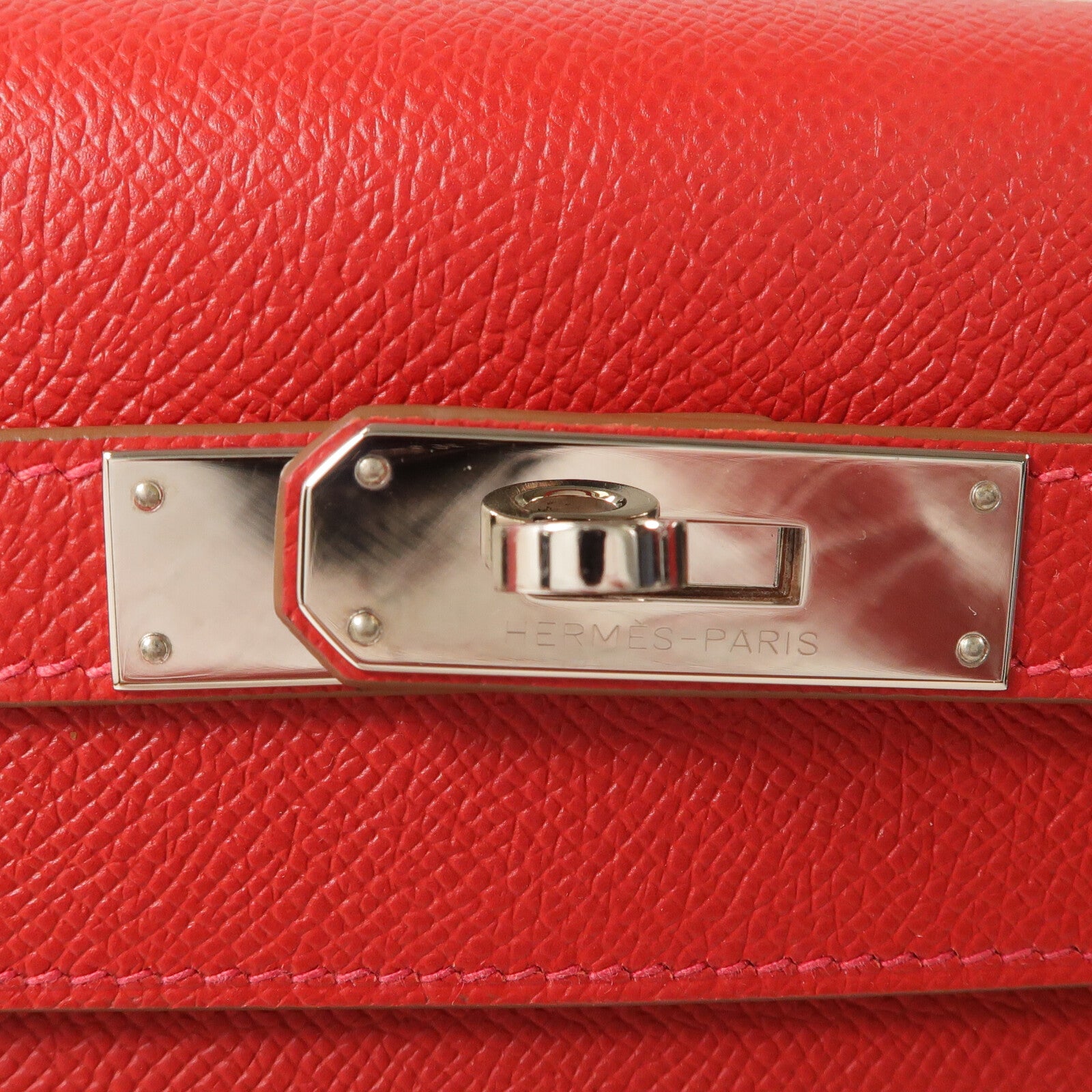 HERMES Epsom皮革Kelly 32銀扣手挽肩背兩用袋Rouge Casaque/Blanc