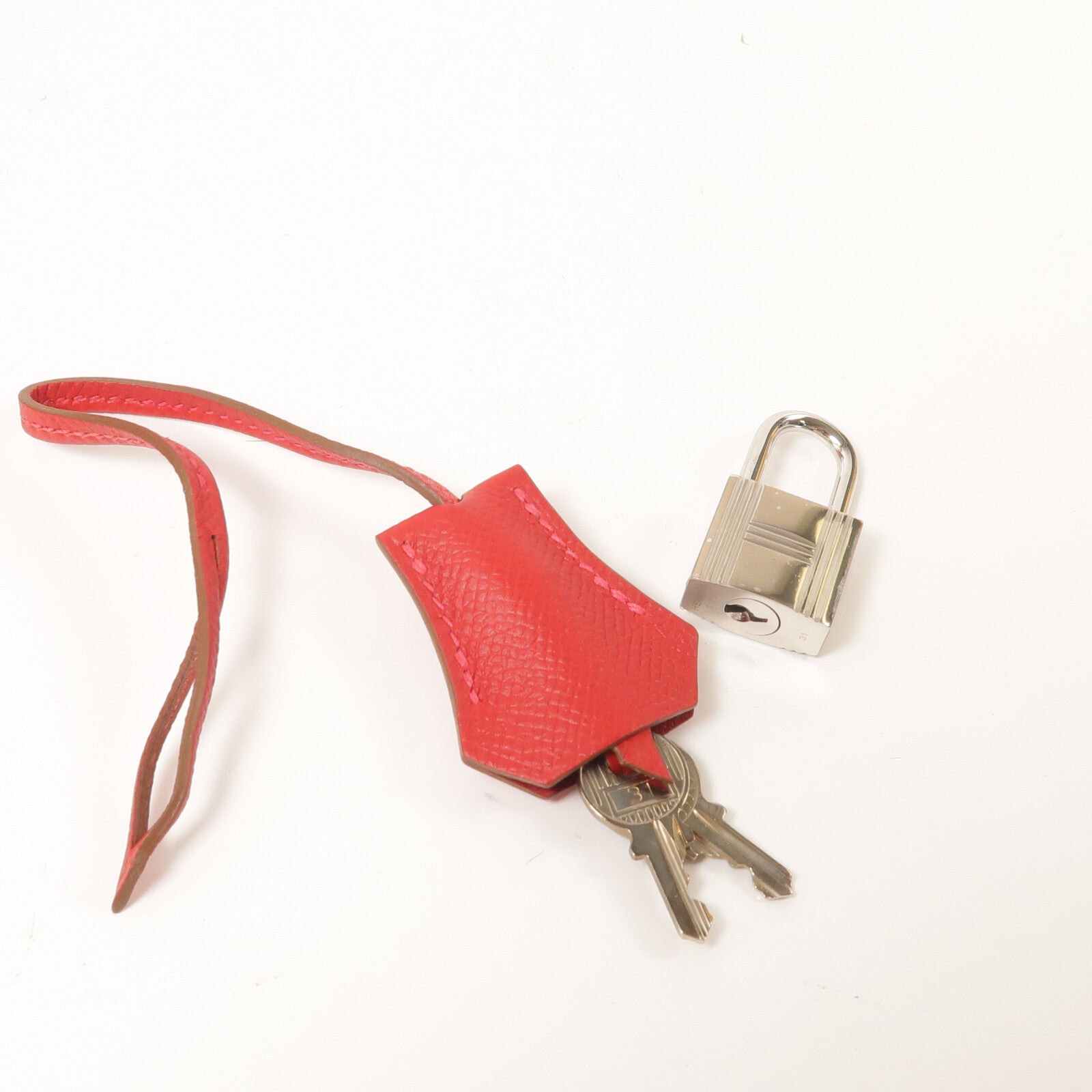 HERMES Epsom皮革Kelly 32銀扣手挽肩背兩用袋Rouge Casaque/Blanc