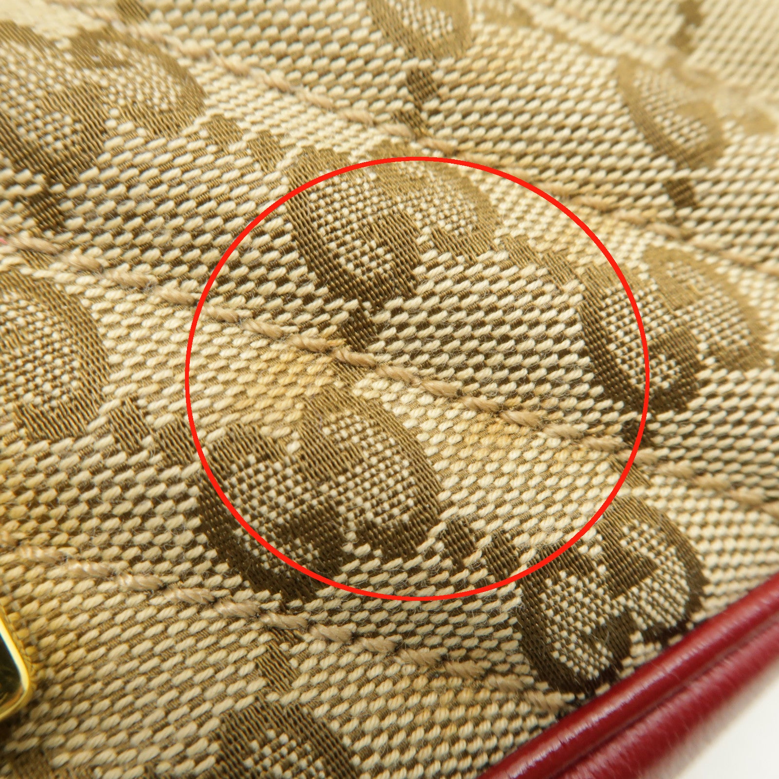 GUCCI 帆布GG Marmont金扣鏈帶肩背袋米色/紅色
