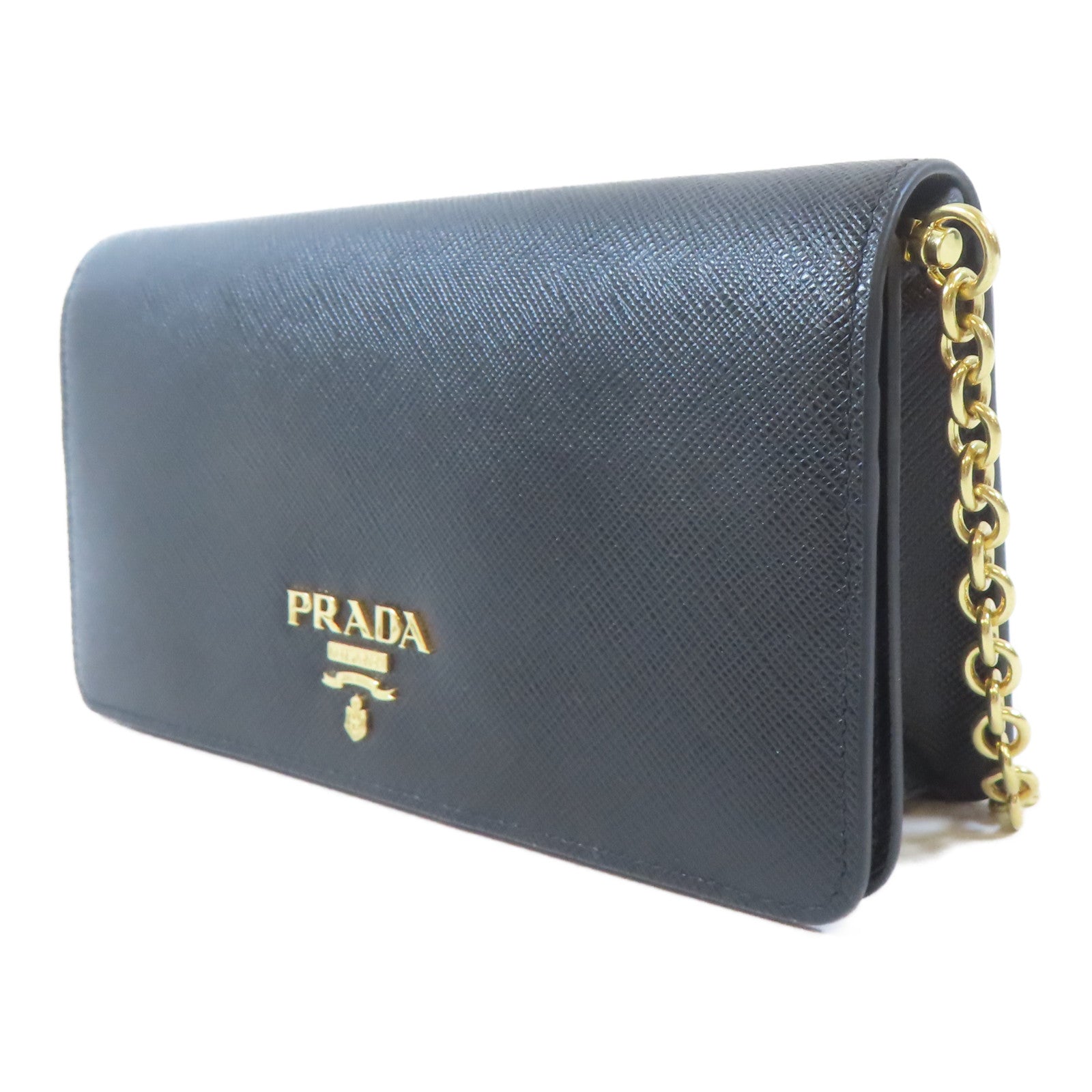 PRADA Saffiano皮革Miniborse金扣鏈帶肩背袋黑色