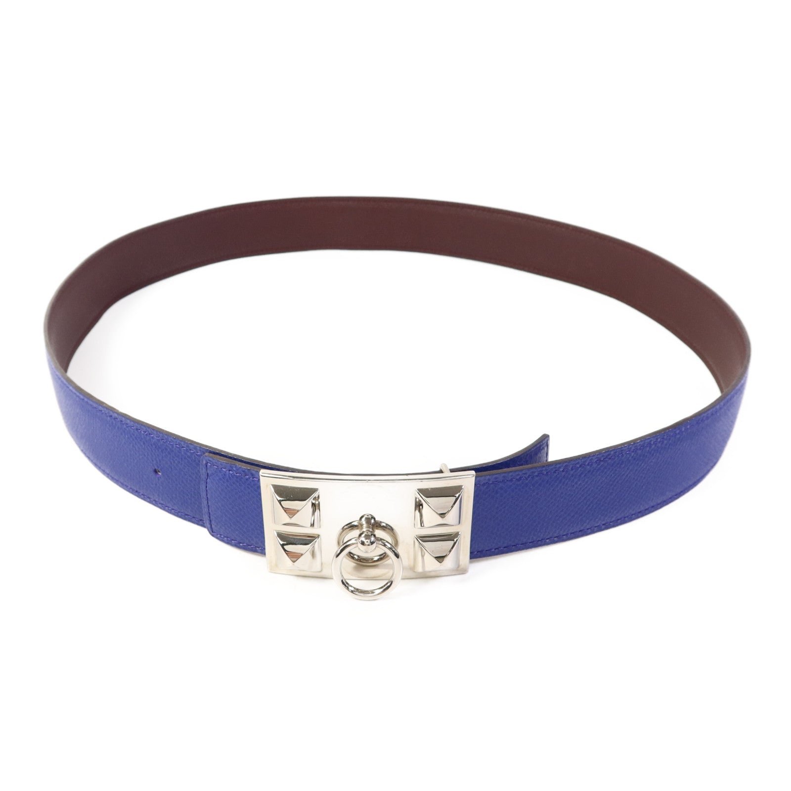 HERMES 【激減優惠】Epsom皮革Collier de Chein Belt銀扣皮帶