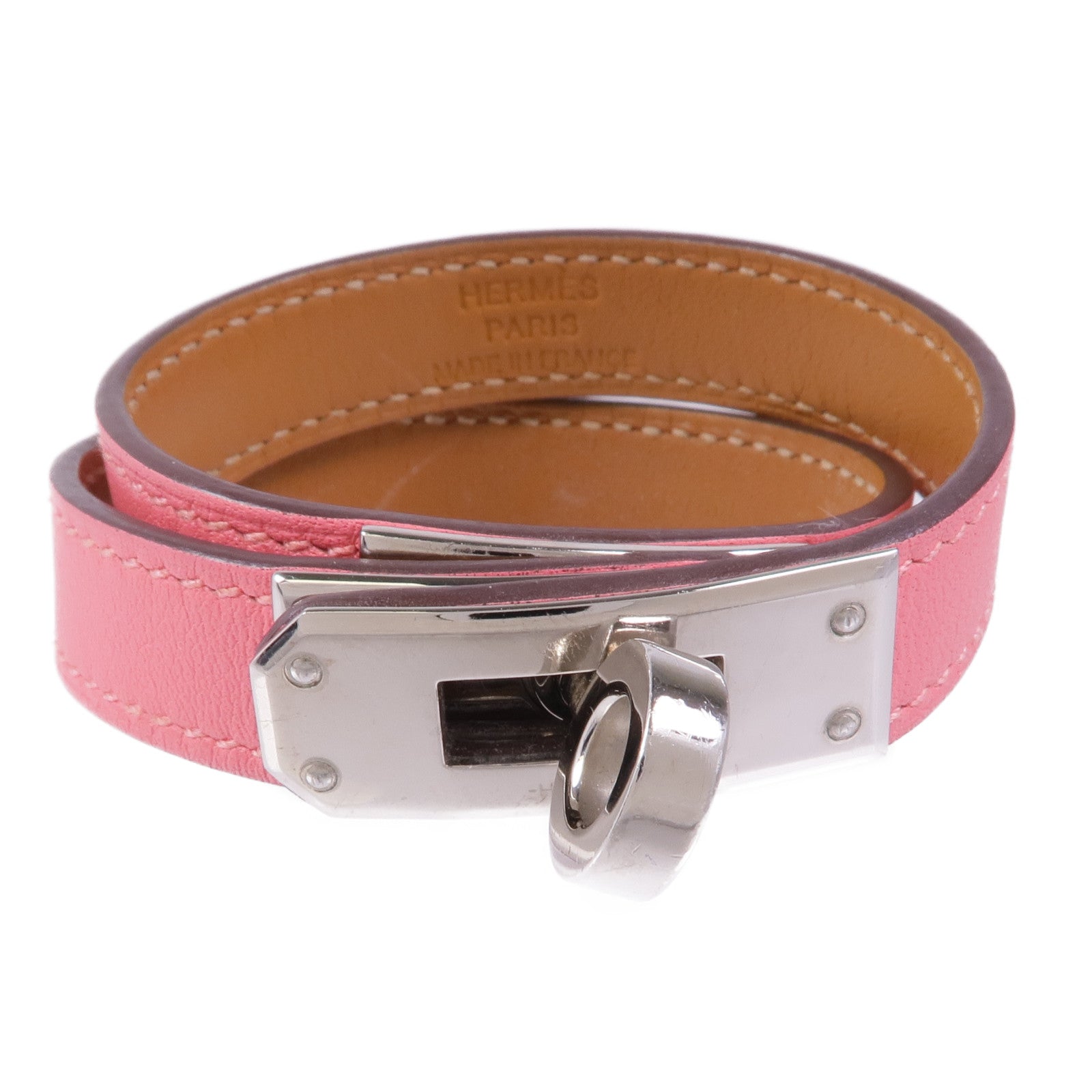 HERMES Swift皮革Kelly Double Tour Bracelet銀扣手帶