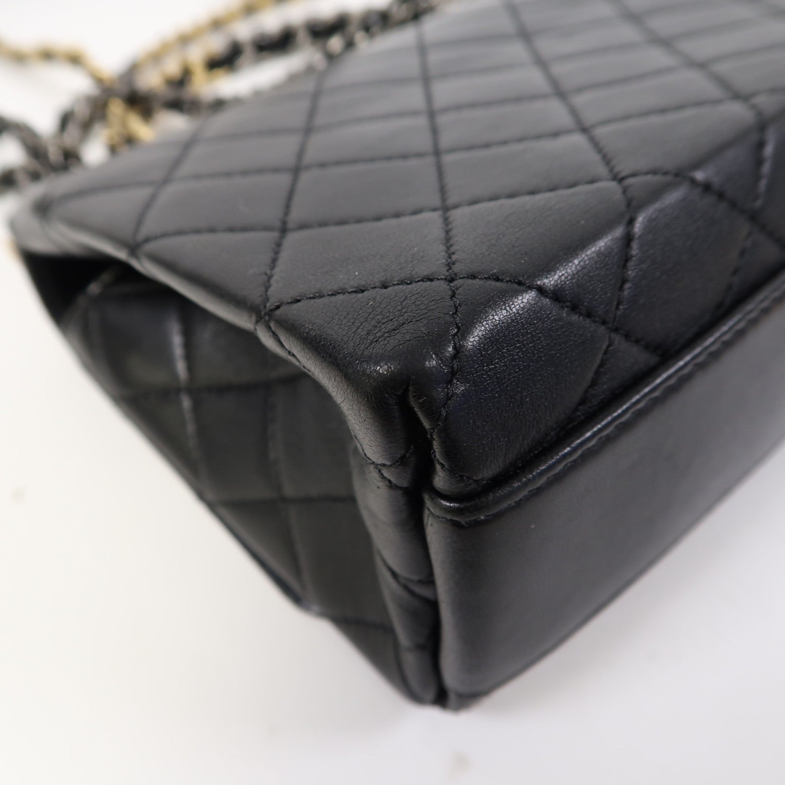 CHANEL 【激減優惠】菱格羊皮皮革2 Way Shoulder金扣/銀扣手挽肩背兩用袋黑色