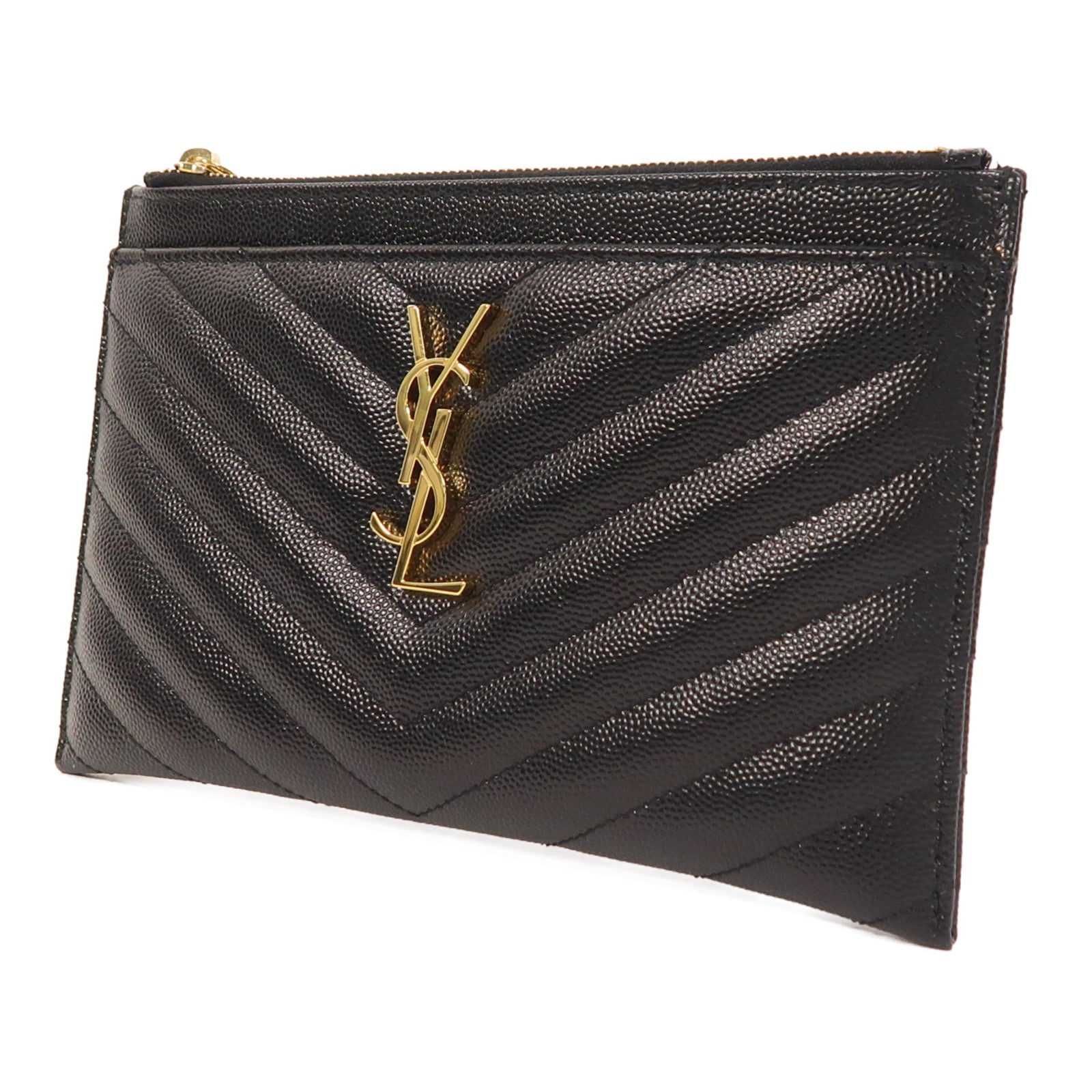 YVES SAINT LAURENT 牛皮皮革Pouch金扣手拿包