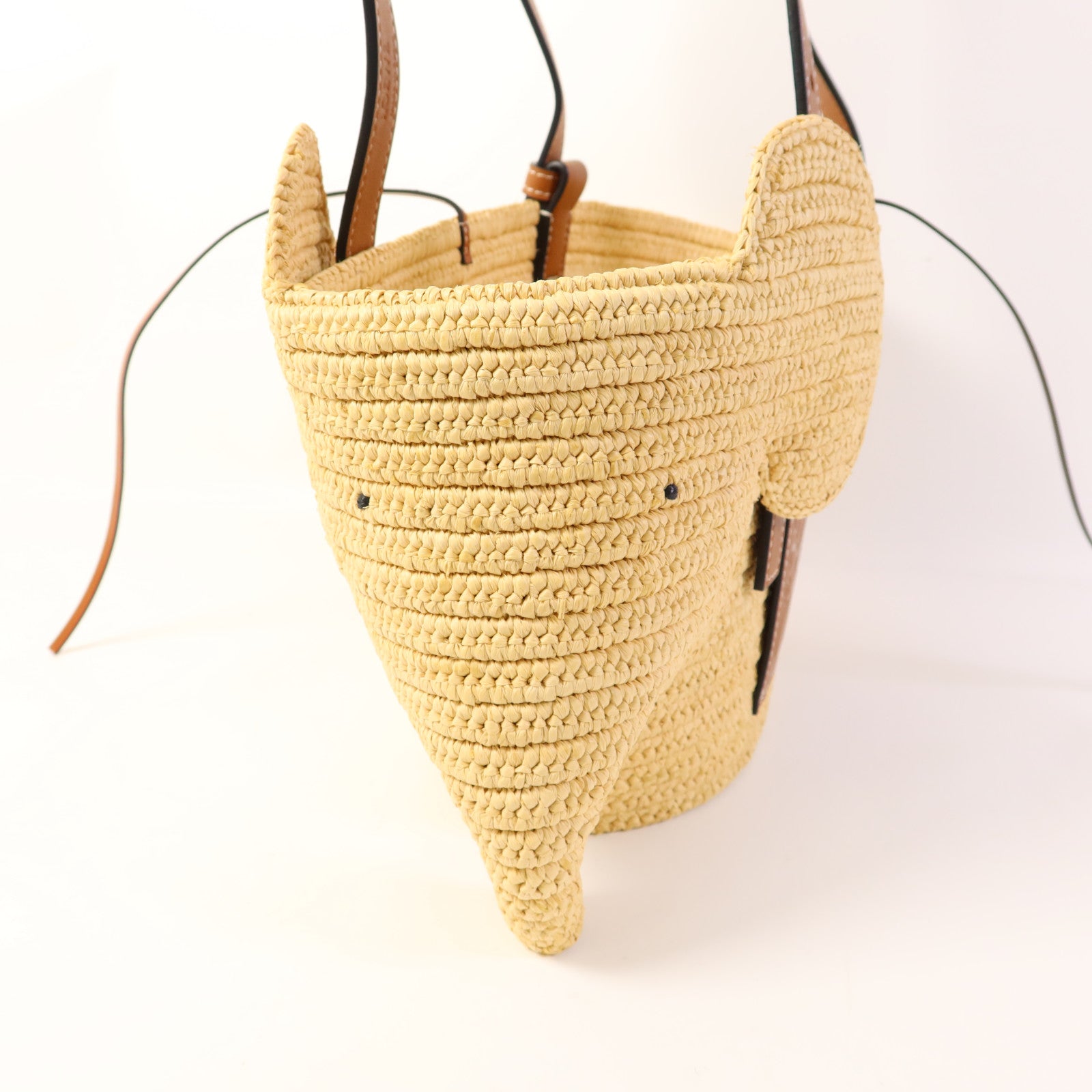 LOEWE 酒椰/牛皮皮革Small Elephant Basket Bag銀扣肩背袋/手挽袋