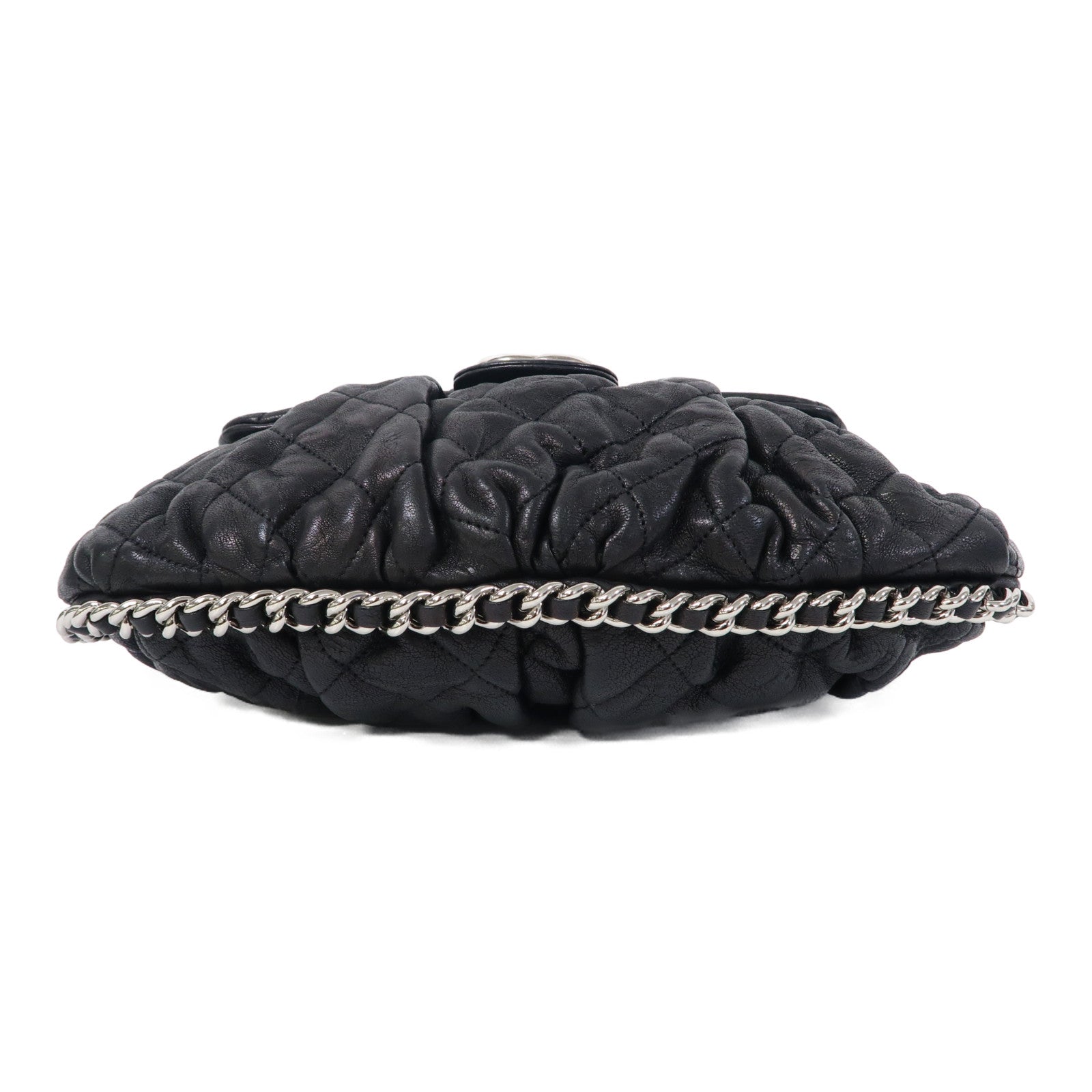 CHANEL 菱格牛皮皮革Chain Shoulder Bag銀扣鏈帶肩背袋黑色