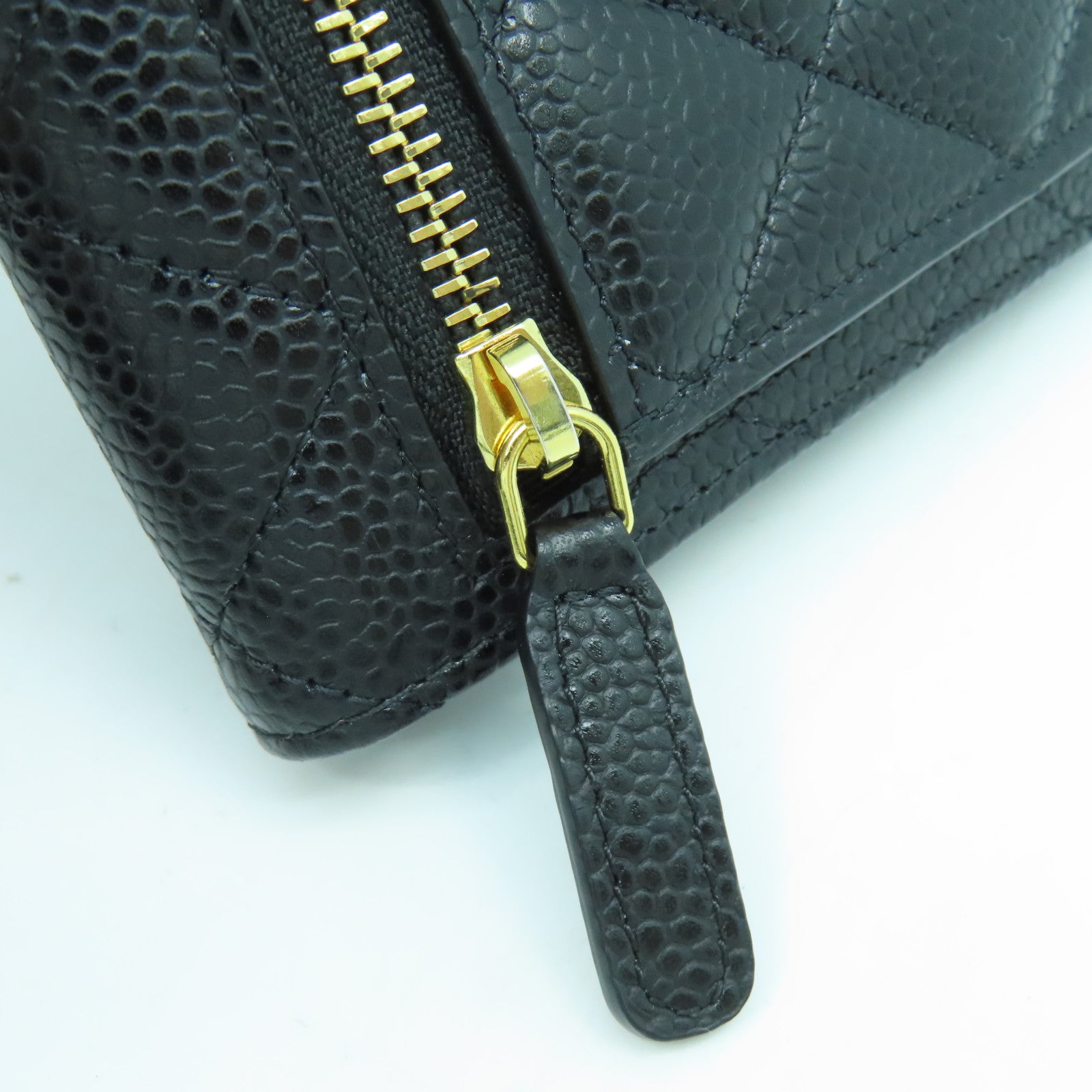 CHANEL 菱格Caviar皮革Wallet金扣錢包黑色