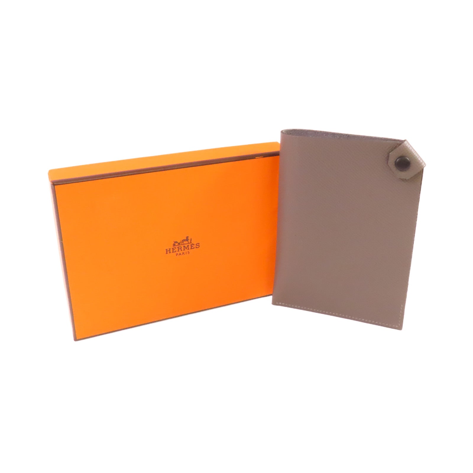 HERMES Clemence皮革Passport Holder銀扣護照套Etain錫灰色