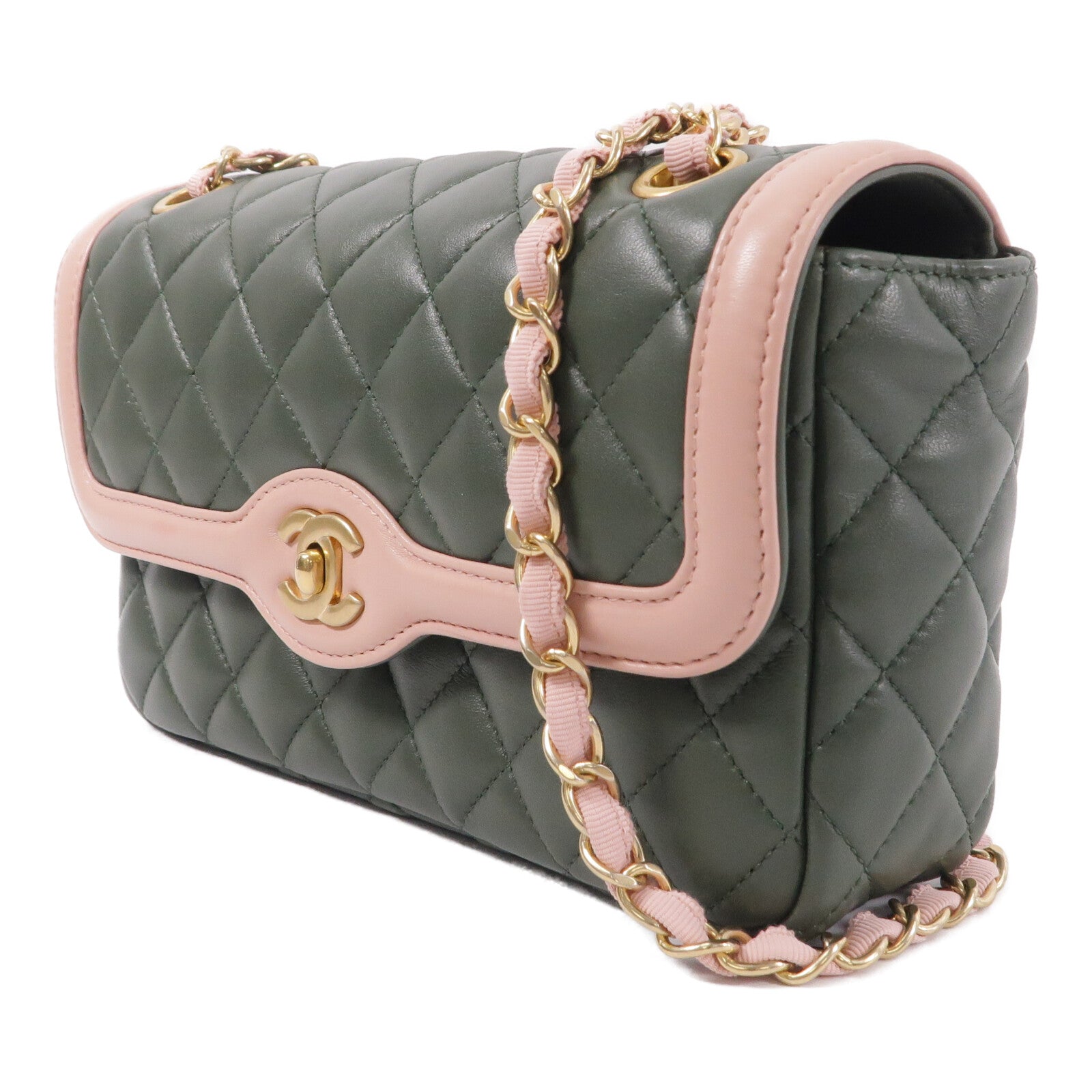 CHANEL 羊皮皮革Two-Tone Cuba Flap Bag鏈帶肩背袋