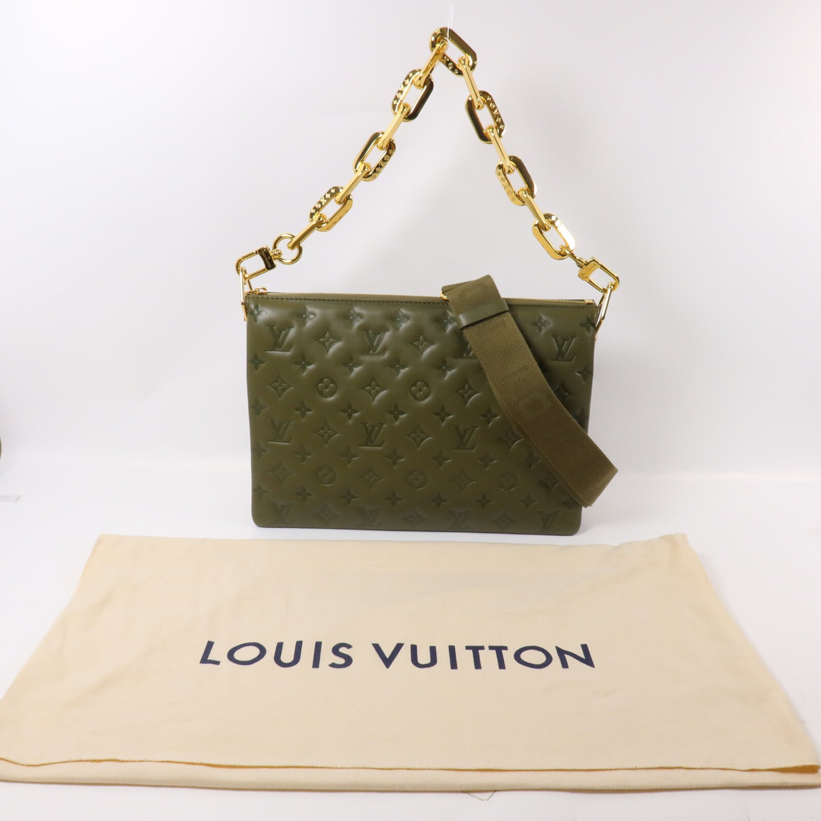 LOUIS VUITTON Monogram Embossed Coussin MM鏈帶手挽肩背兩用袋