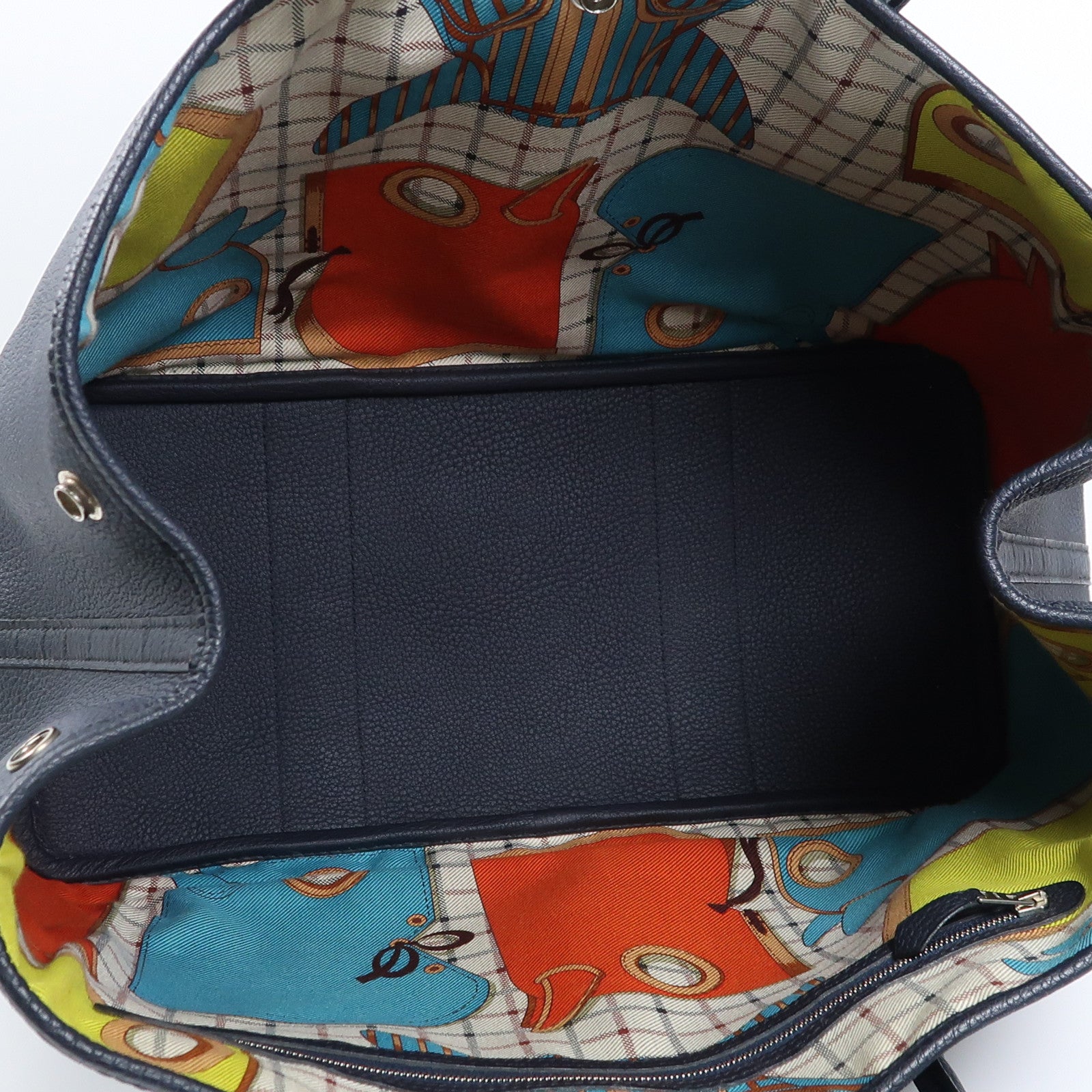 HERMES Negonda皮革Garden Party PM銀扣手挽袋Bleu Indigo