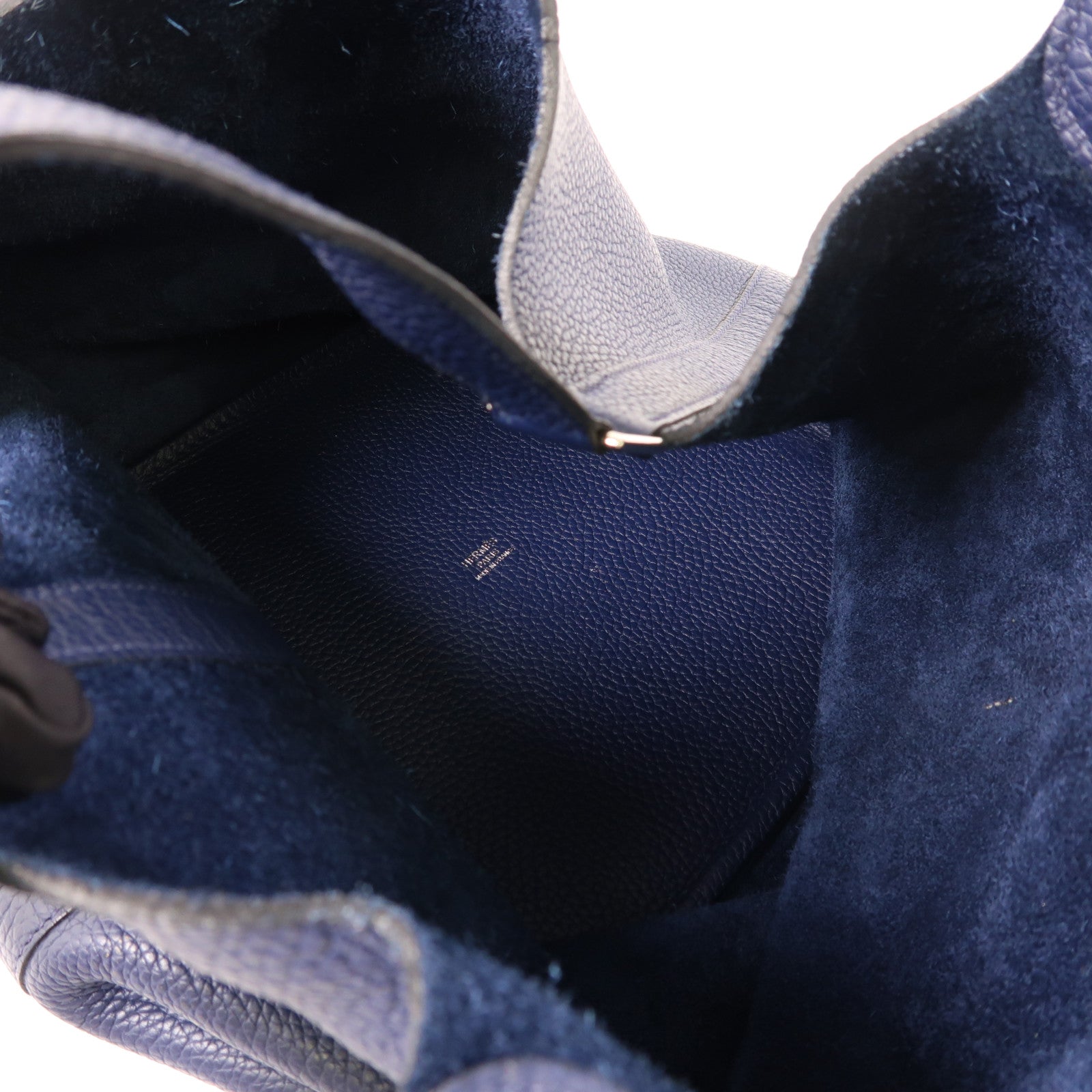HERMES Clemence皮革Picotin GM銀扣手挽袋Bleu Nuit