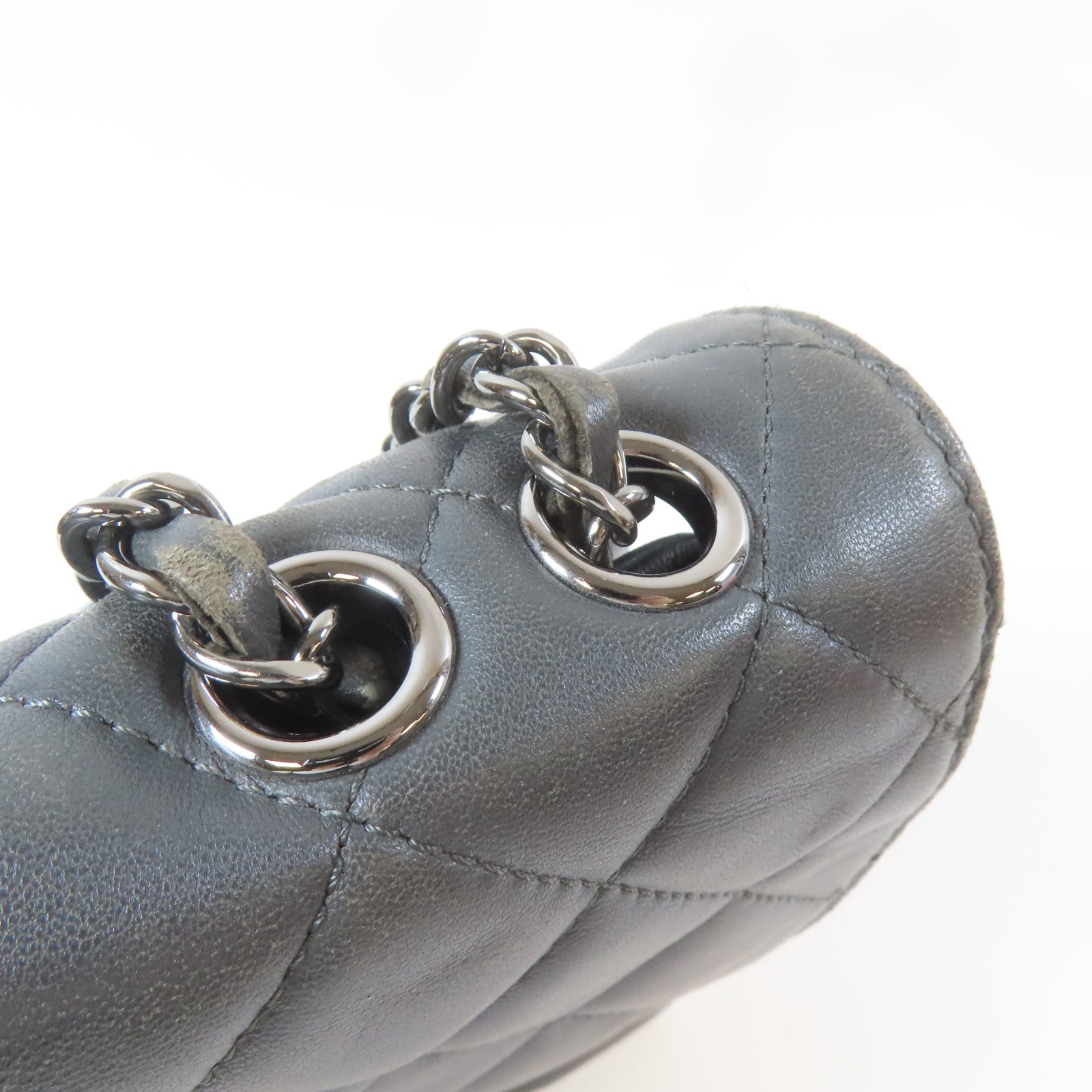 CHANEL 菱格羊皮皮革Chain Shoulder Bag銀扣鏈帶肩背袋灰色