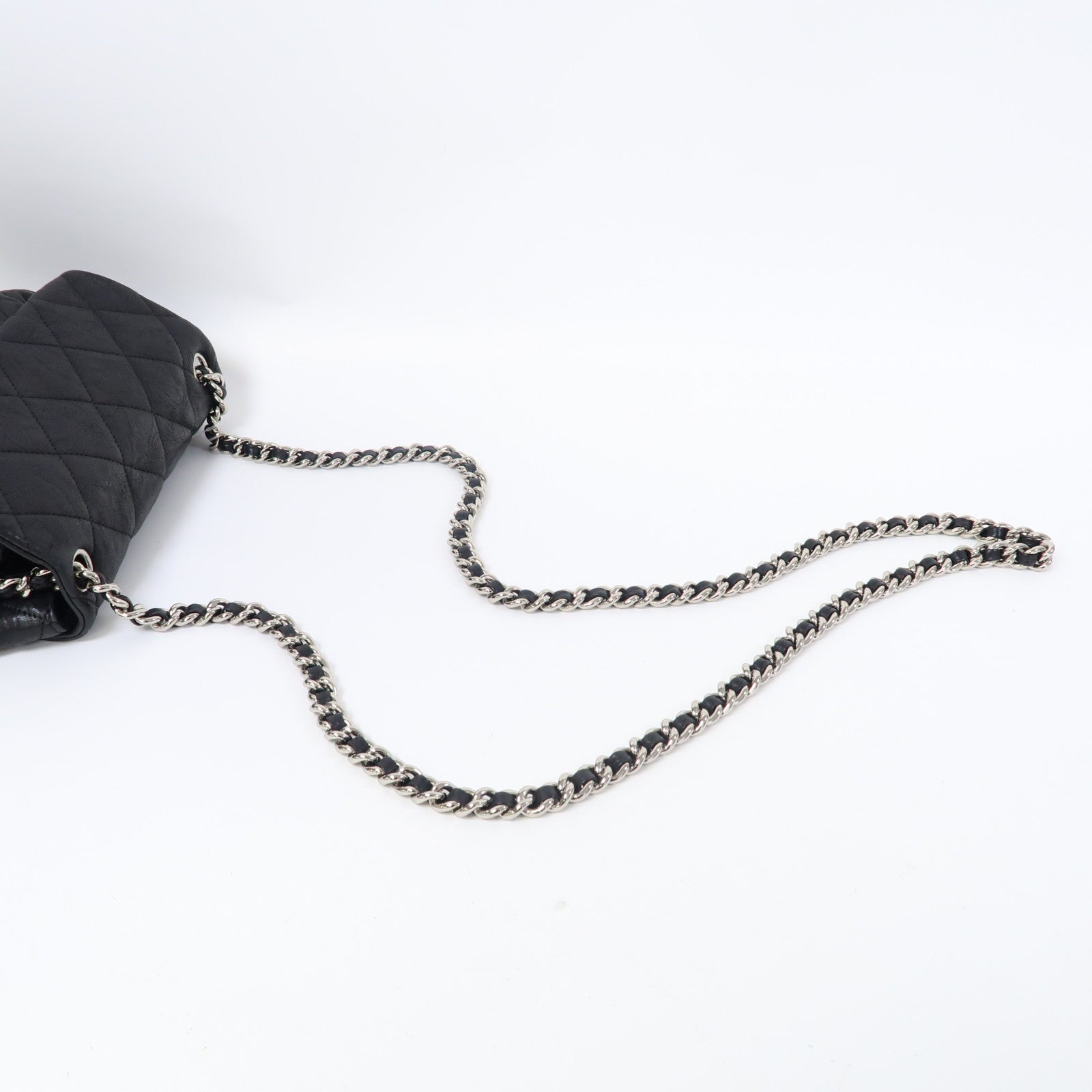 CHANEL 菱格牛皮皮革Chain Shoulder Bag銀扣鏈帶肩背袋黑色