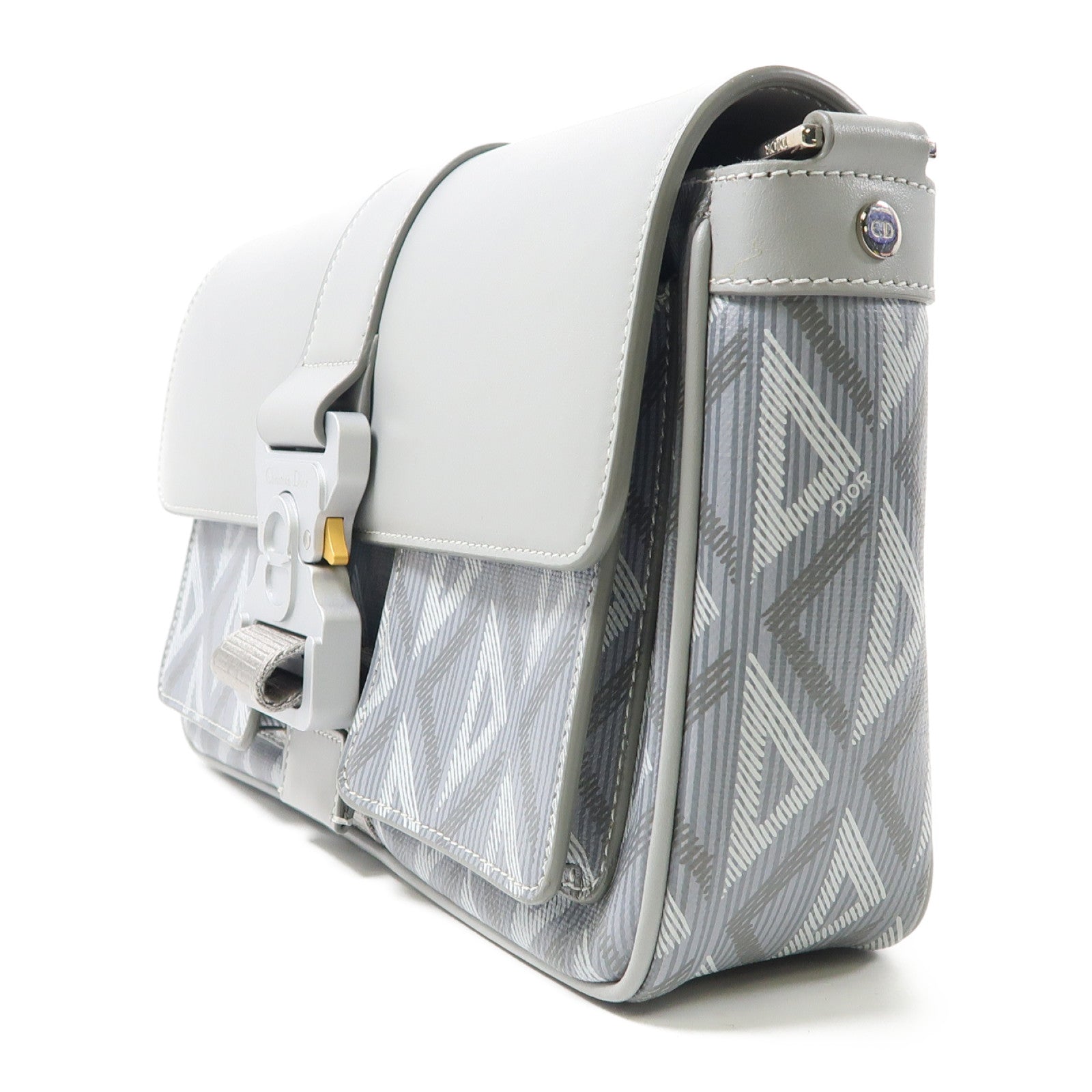 Dior 塗層帆布Shoulder Bag銀扣肩背袋灰色
