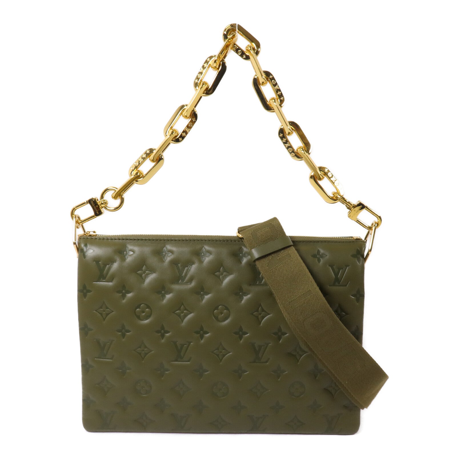 LOUIS VUITTON Monogram Embossed Coussin MM鏈帶手挽肩背兩用袋