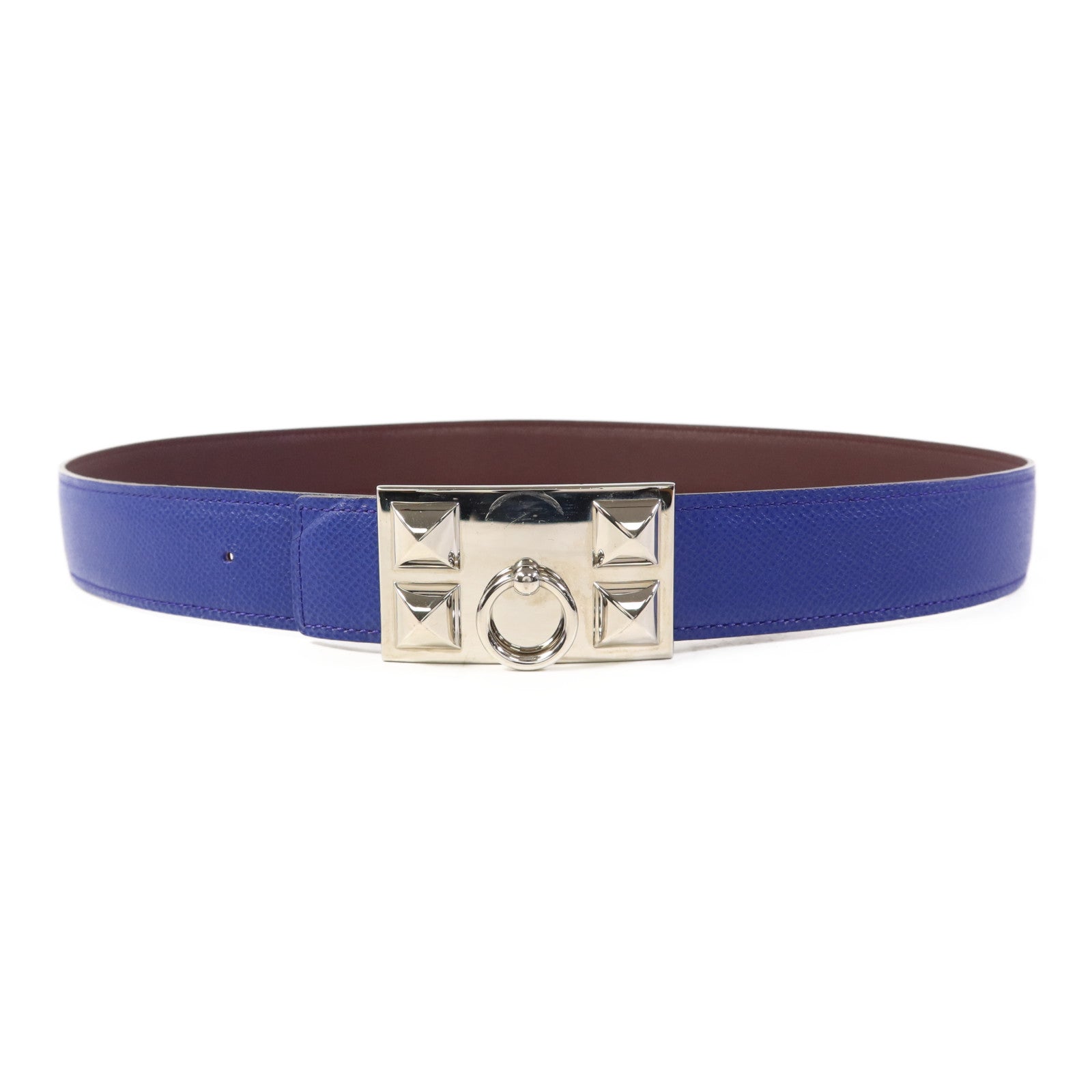 HERMES 【激減優惠】Epsom皮革Collier de Chein Belt銀扣皮帶