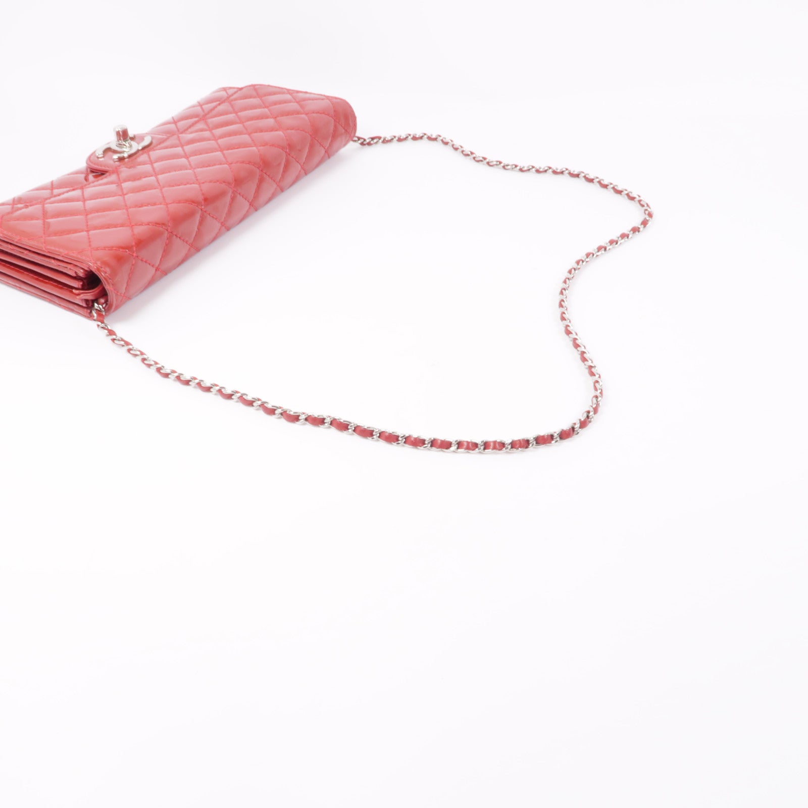 CHANEL 漆皮皮革Chain Shoulder Bag銀扣鏈帶肩背袋