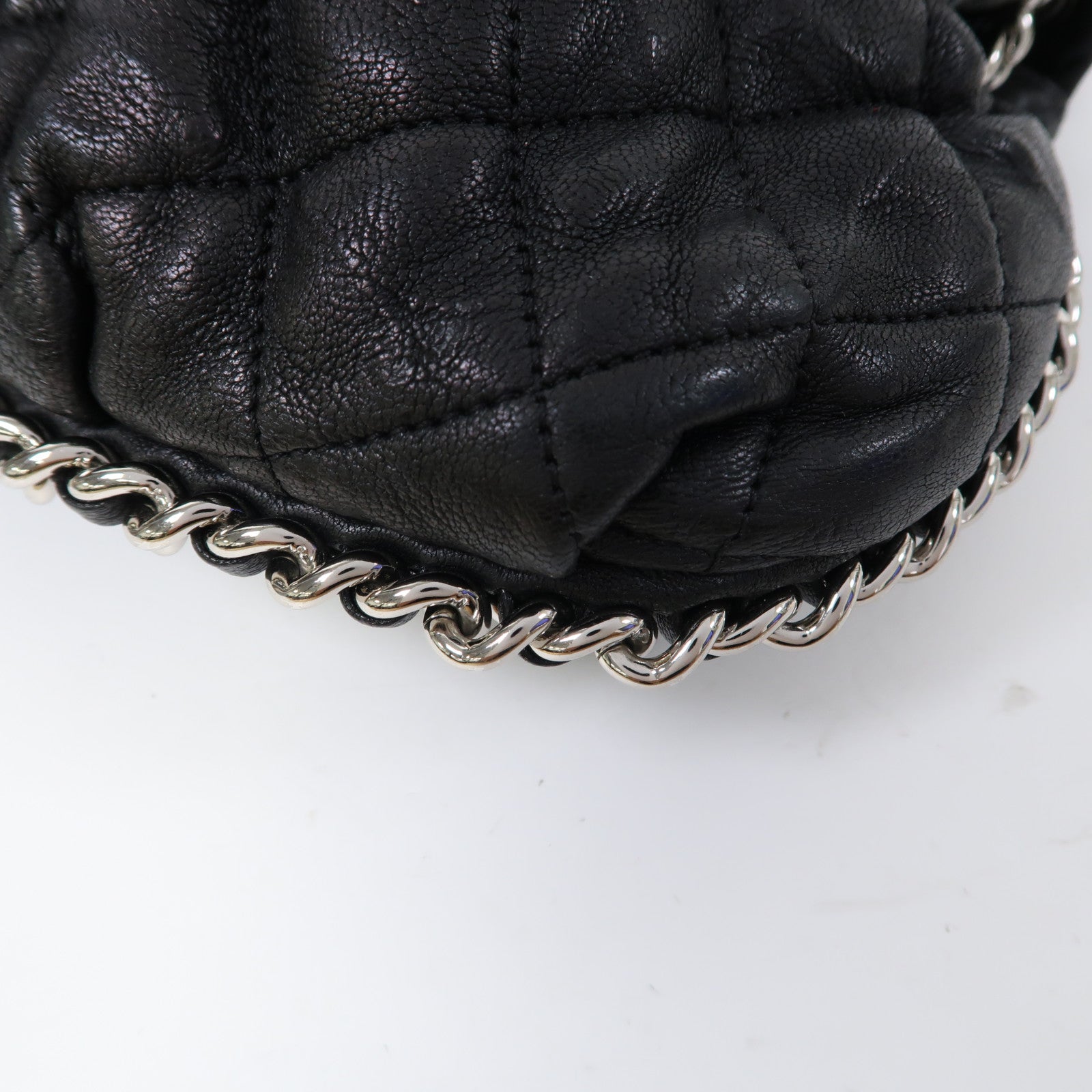 CHANEL 菱格牛皮皮革Chain Shoulder Bag銀扣鏈帶肩背袋黑色