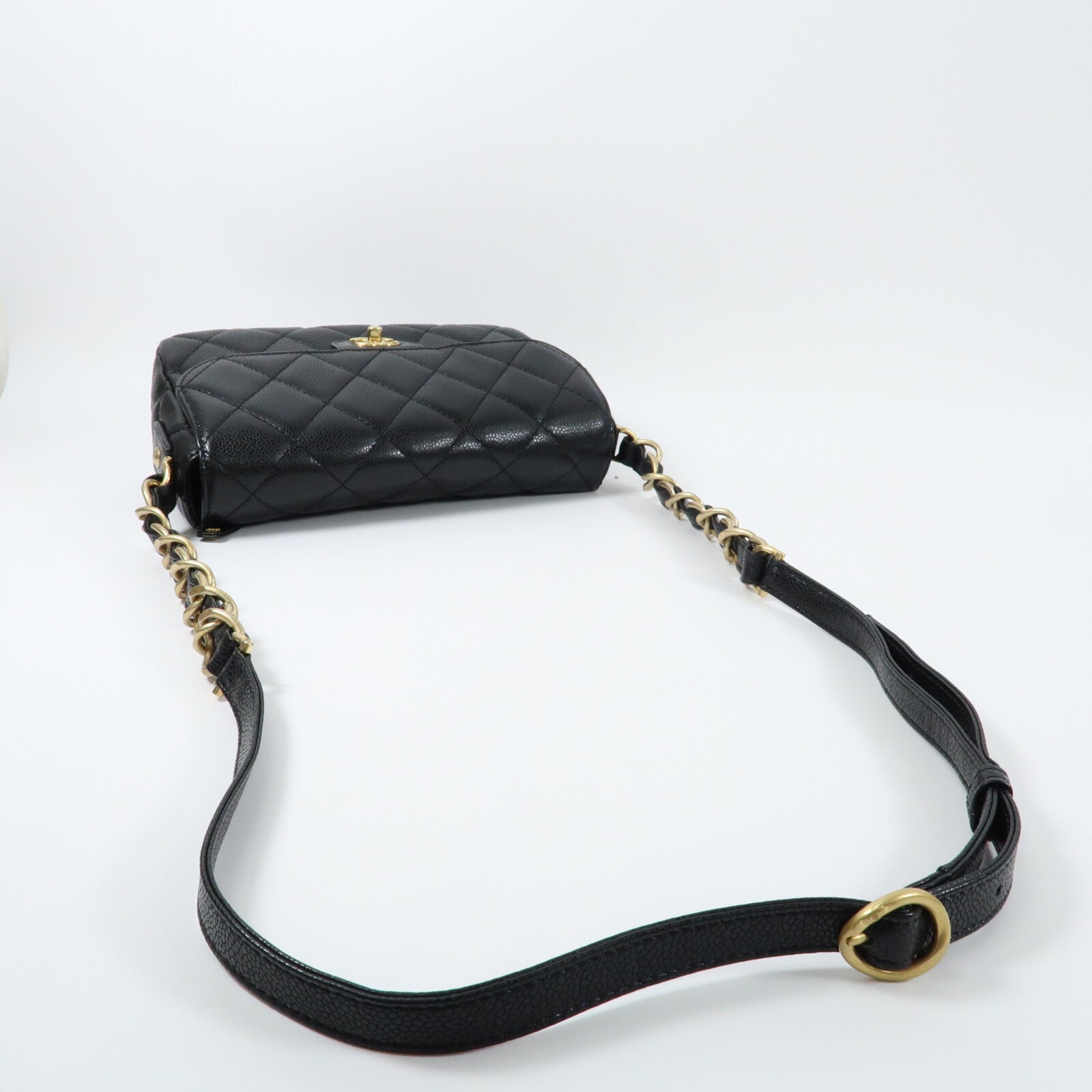 CHANEL 牛皮皮革Chain Shoulder金扣鏈帶肩背袋