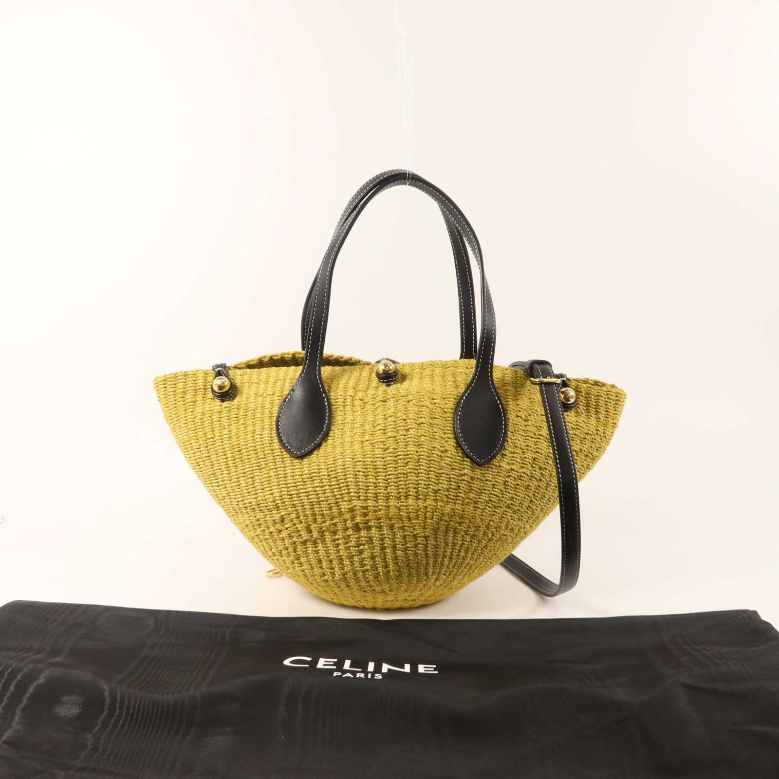 CELINE 龍葵麻/牛皮皮革Triomphe Beads Basket手挽肩背兩用袋